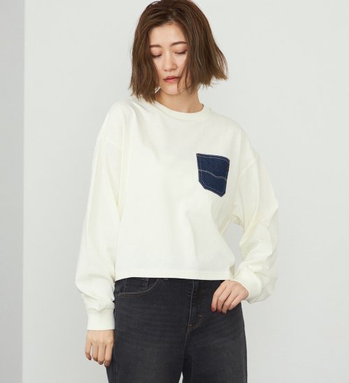C17(シーセブンティーン)のC17 デニムポケットTシャツ/長袖|トップス/Tシャツ/カットソー/レディース|オフホワイト