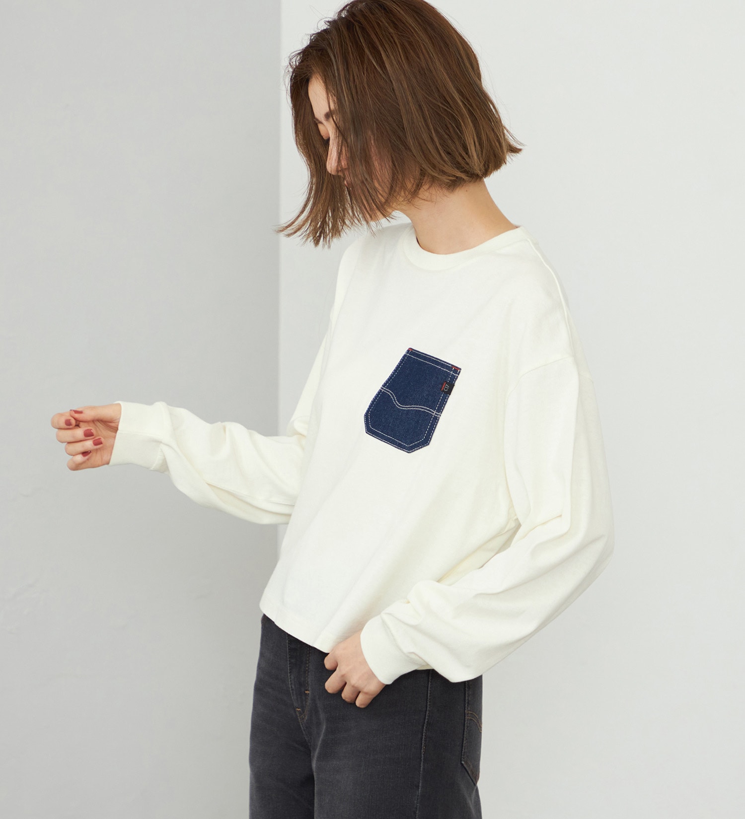 C17(シーセブンティーン)のC17 デニムポケットTシャツ/長袖|トップス/Tシャツ/カットソー/レディース|オフホワイト