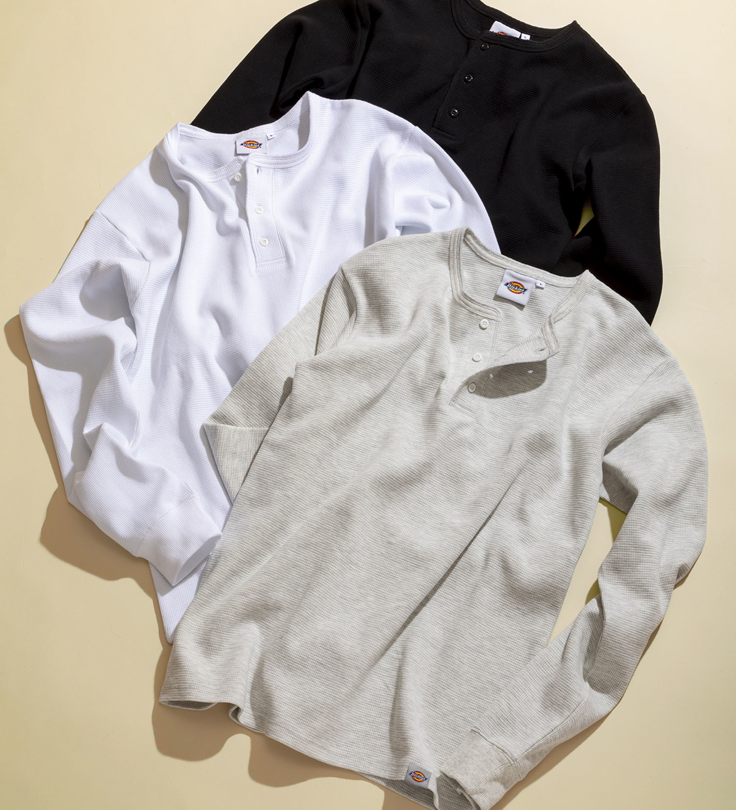 Dickies(ディッキーズ)のワッフルヘンリーネックロングスリーブTシャツ|トップス/Tシャツ/カットソー/メンズ|ヘザ－グレー