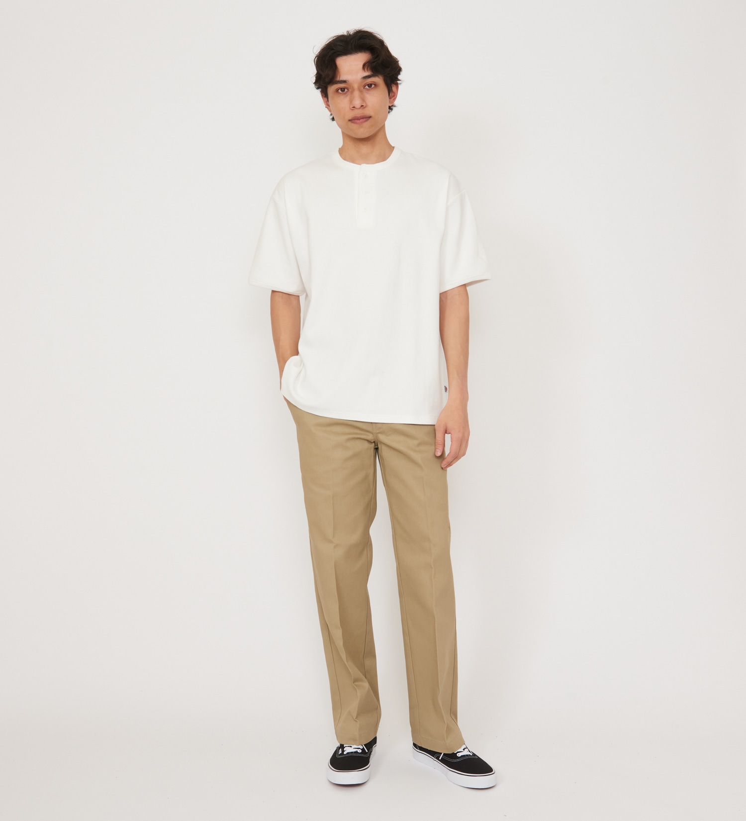 Dickies(ディッキーズ)のリブリラックスヘンリーネックTシャツ|トップス/Tシャツ/カットソー/メンズ|ホワイト