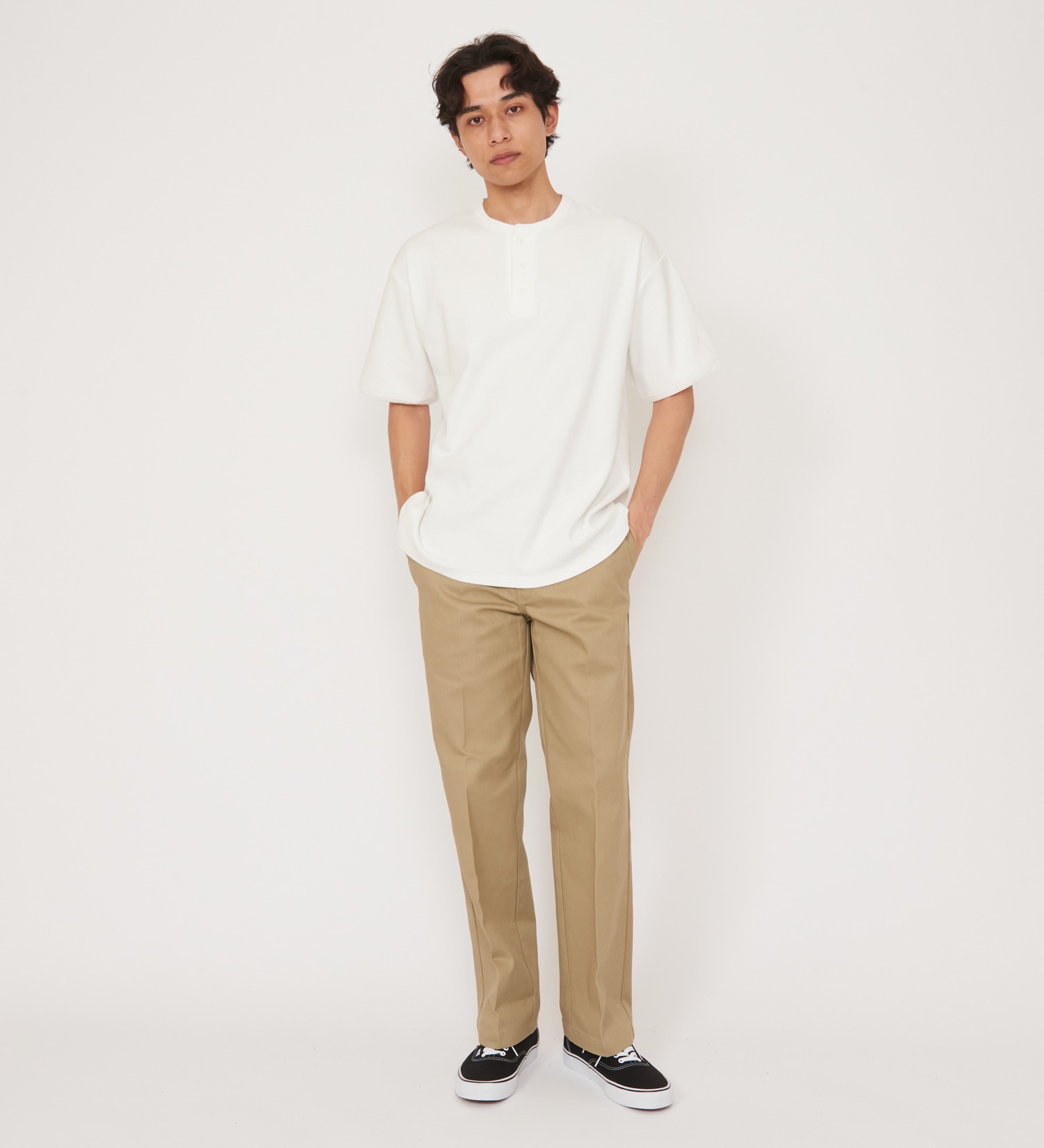 Dickies(ディッキーズ)のリブリラックスヘンリーネックTシャツ|トップス/Tシャツ/カットソー/メンズ|ホワイト