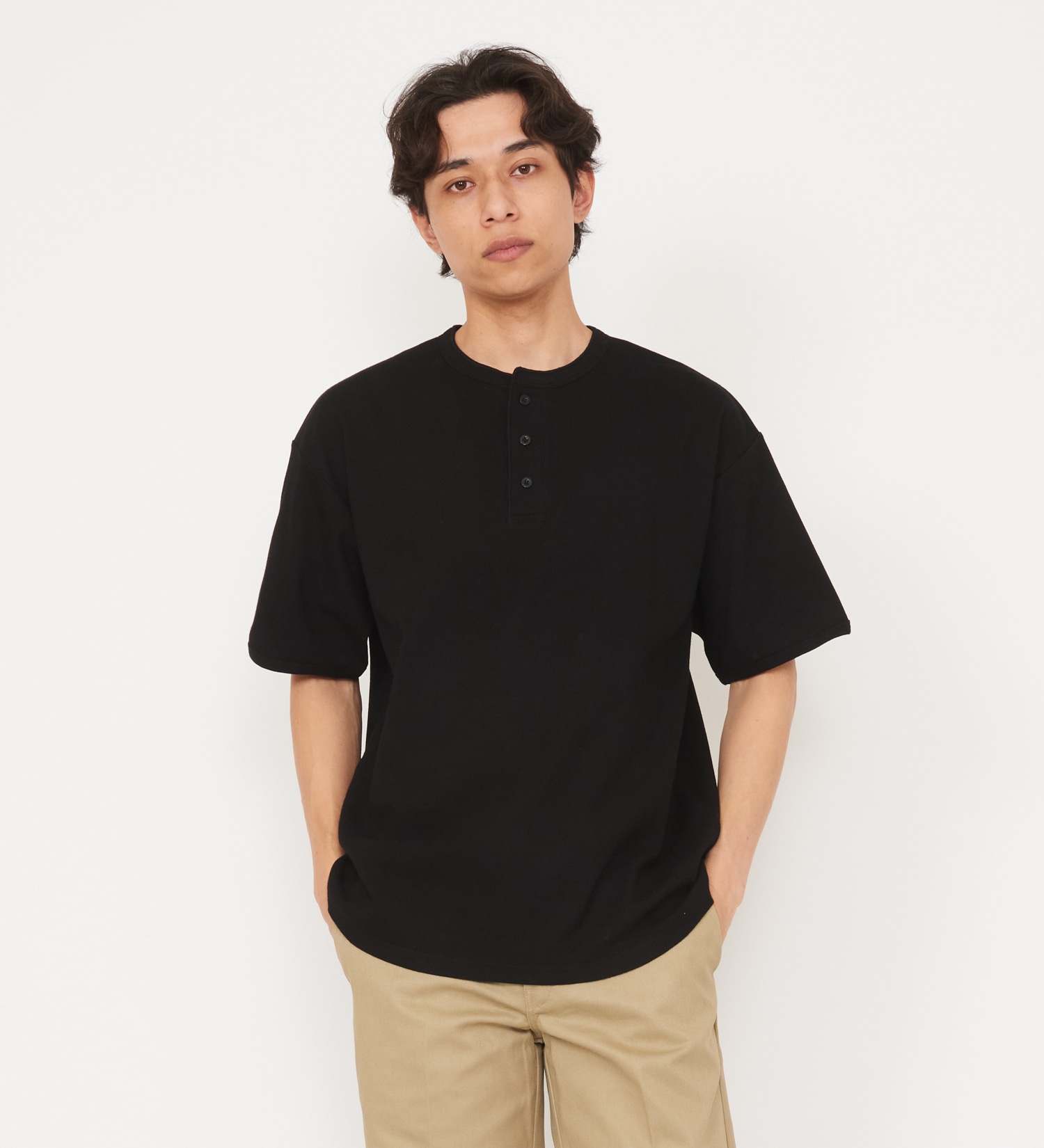 Dickies(ディッキーズ)のリブリラックスヘンリーネックTシャツ|トップス/Tシャツ/カットソー/メンズ|ブラック
