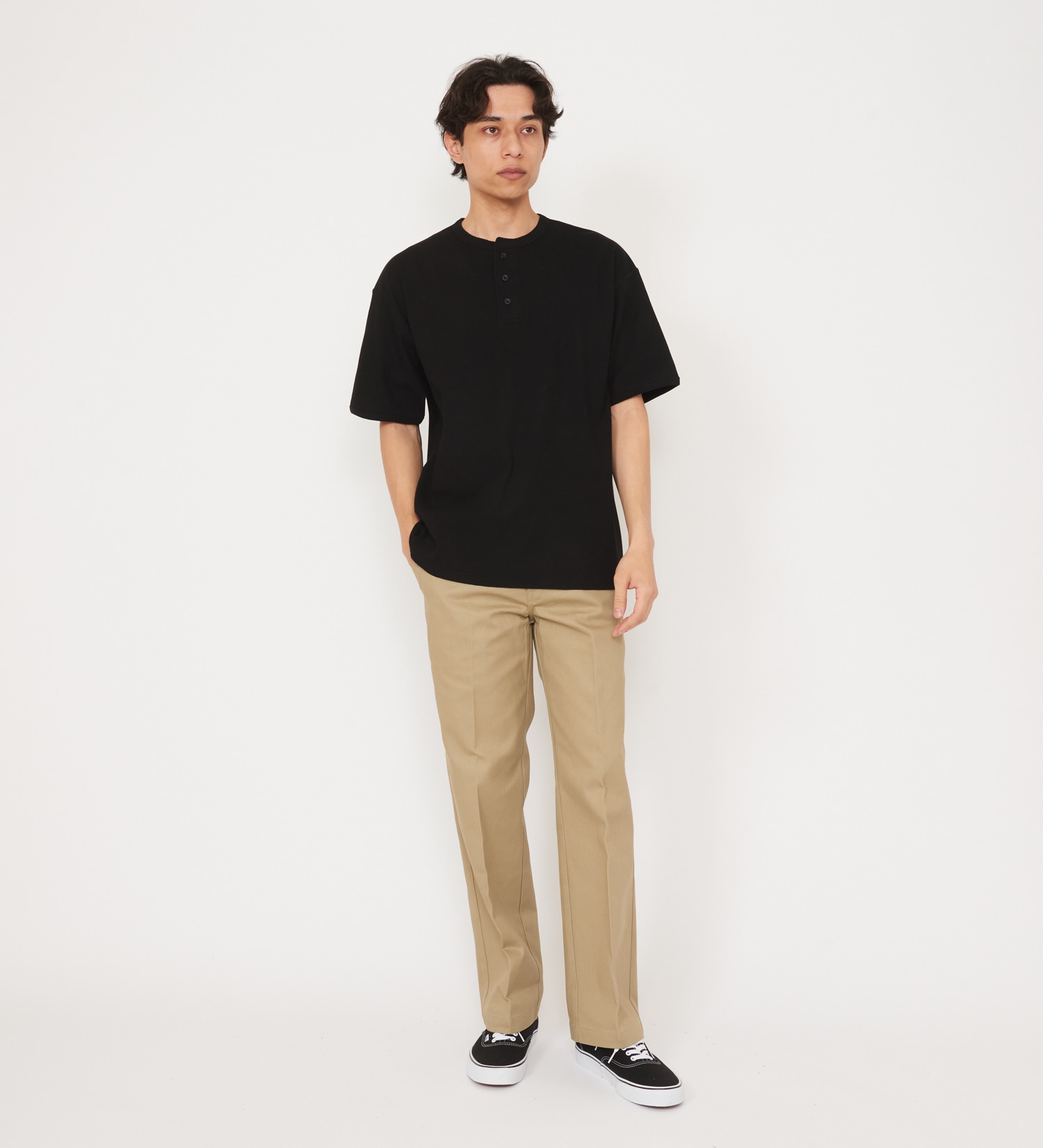 Dickies(ディッキーズ)のリブリラックスヘンリーネックTシャツ|トップス/Tシャツ/カットソー/メンズ|ブラック