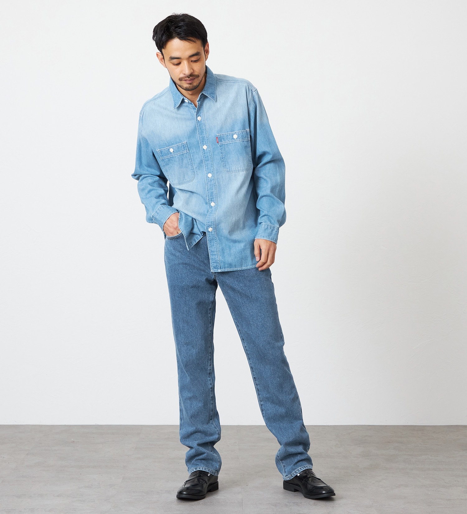 EDWIN(エドウイン)の【裾上げ無料】インターナショナルベーシック 403 ふつうのストレート デニムパンツ ジーンズ|パンツ/デニム / ジーンズパンツ/メンズ|淡色ブルー