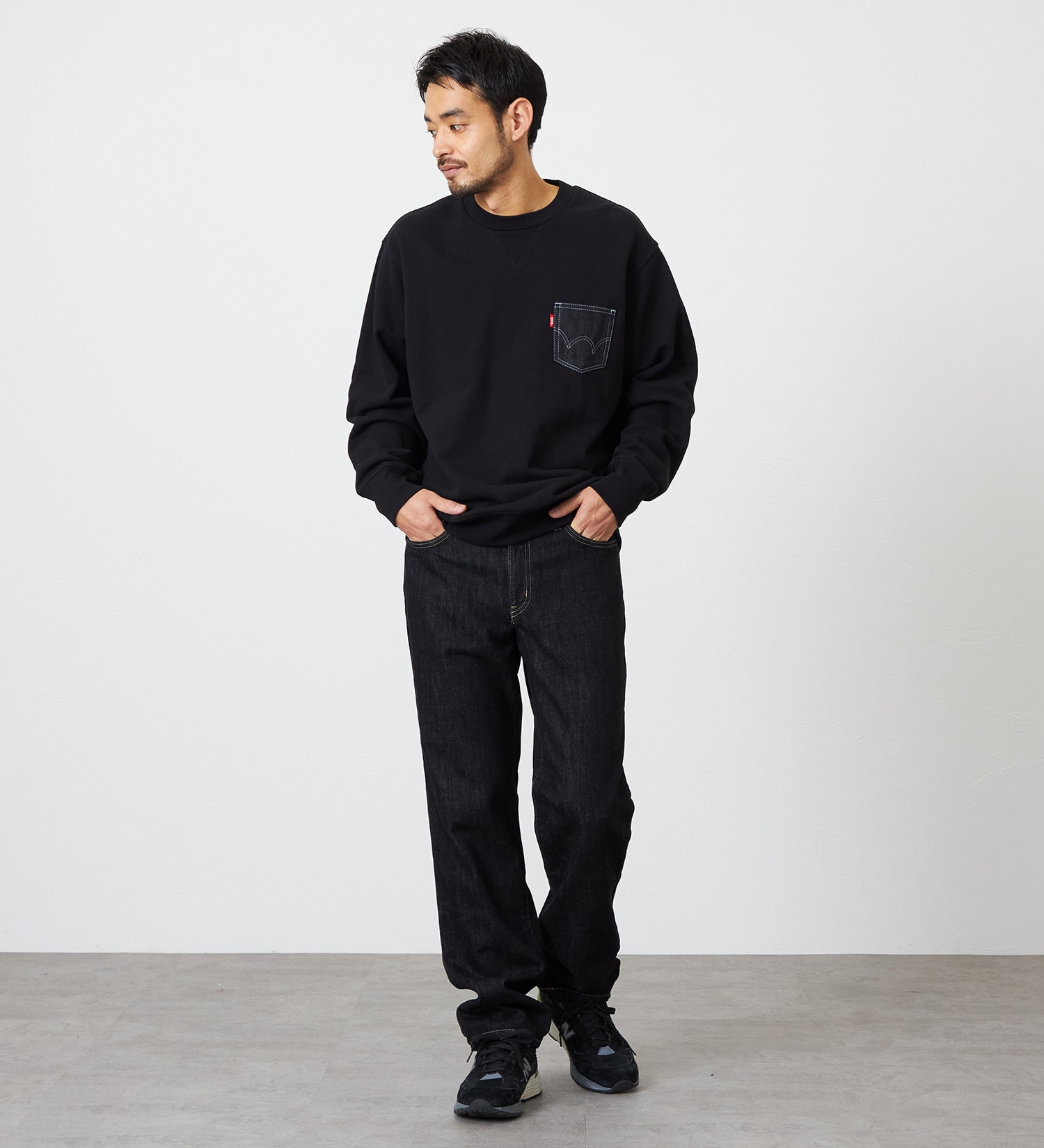 EDWIN(エドウイン)の【裾上げ無料】インターナショナルベーシック 404 ゆったりストレート デニムパンツ ジーンズ|パンツ/デニム / ジーンズパンツ/メンズ|ブラックデニム