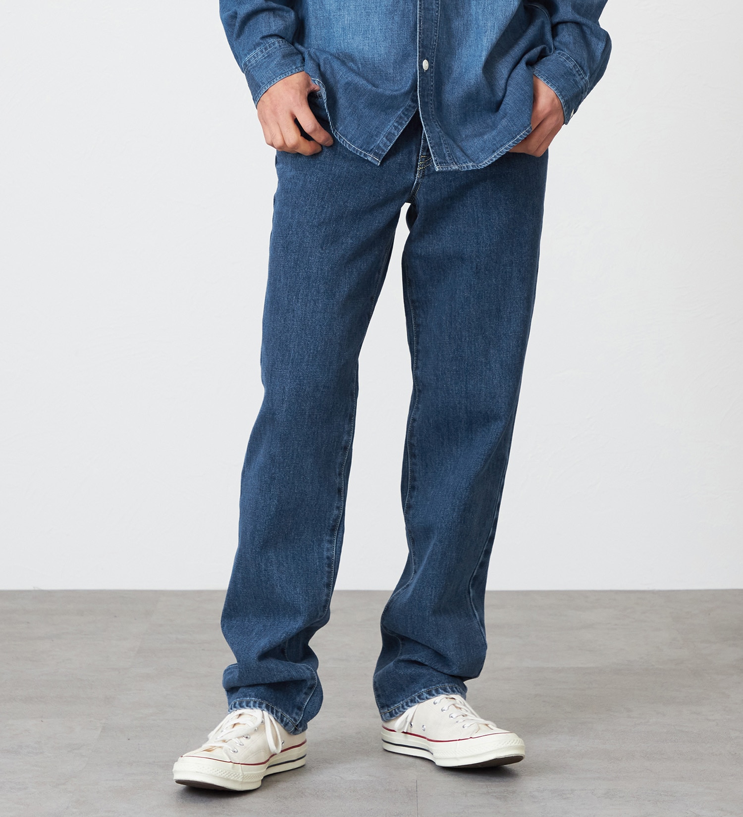 EDWIN(エドウイン)の【裾上げ無料】【大きいサイズ】インターナショナルベーシック 404 ゆったりストレート デニムパンツ ジーンズ|パンツ/デニム / ジーンズパンツ/メンズ|中色ブルー