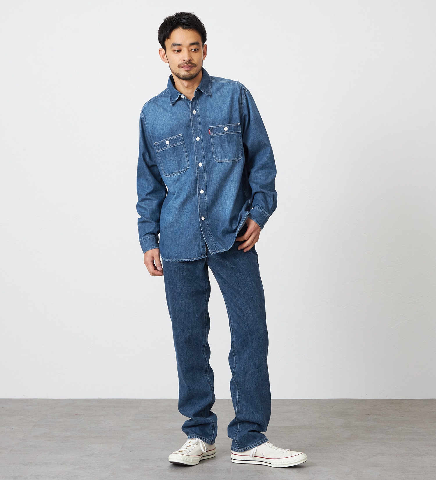 EDWIN(エドウイン)の【裾上げ無料】インターナショナルベーシック 404 ゆったりストレート デニムパンツ ジーンズ|パンツ/デニム / ジーンズパンツ/メンズ|中色ブルー