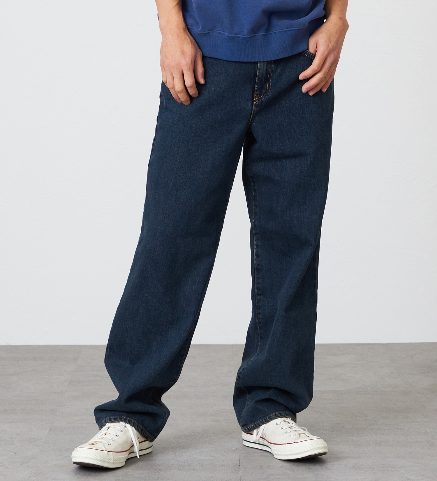 EDWIN(エドウイン)の【裾上げ無料】インターナショナルベーシック 405 ワイド デニムパンツ ジーンズ|パンツ/デニム / ジーンズパンツ/メンズ|中色ブルー