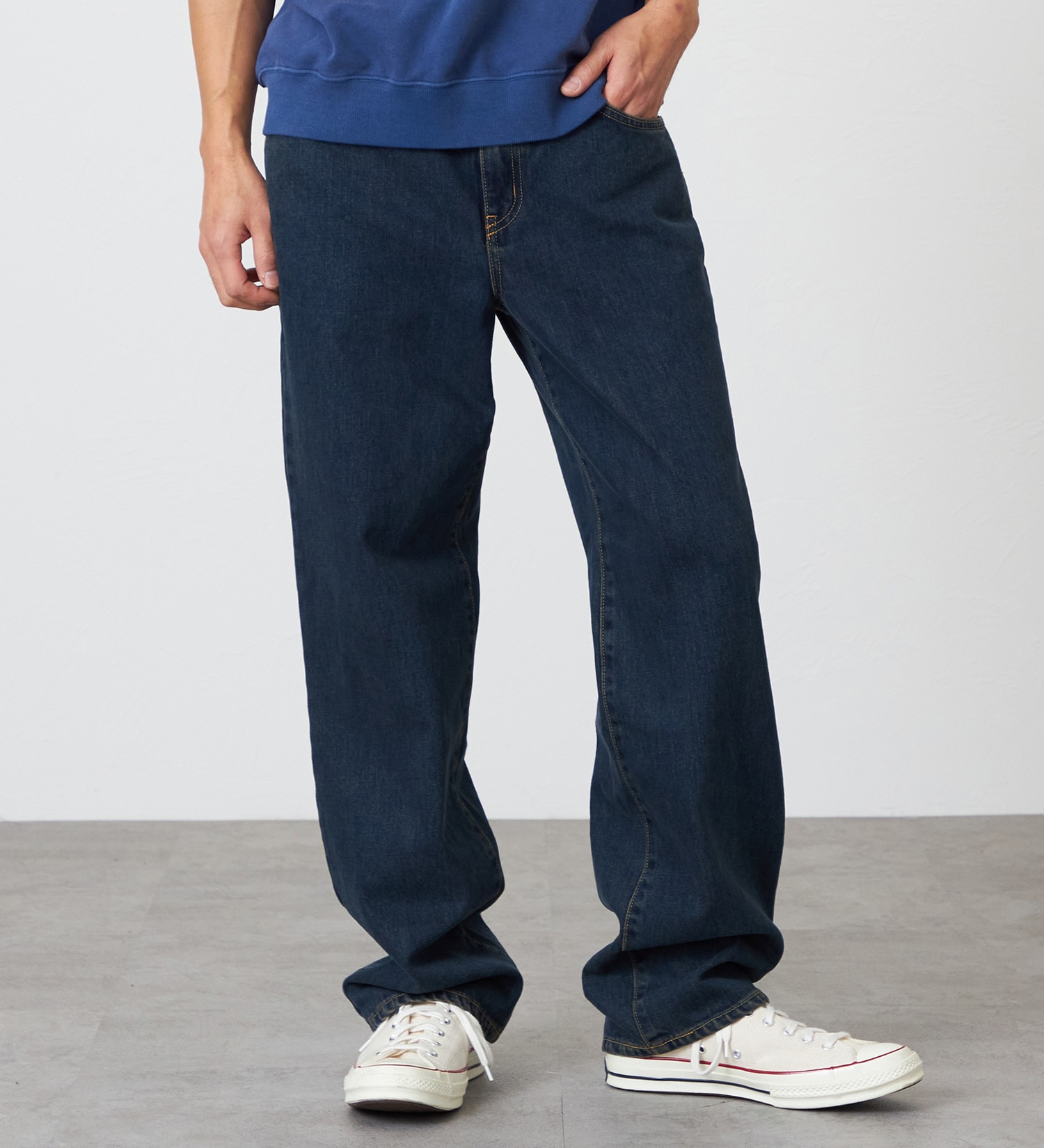 EDWIN(エドウイン)の【裾上げ無料】インターナショナルベーシック 405 ワイド デニムパンツ ジーンズ|パンツ/デニム / ジーンズパンツ/メンズ|中色ブルー