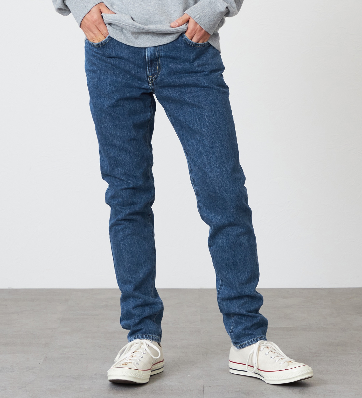 EDWIN(エドウイン)の【試着対象】【裾上げ無料】インターナショナルベーシック 407 ふつうのスリム デニムパンツ ジーンズ|パンツ/デニム / ジーンズパンツ/メンズ|中色ブルー