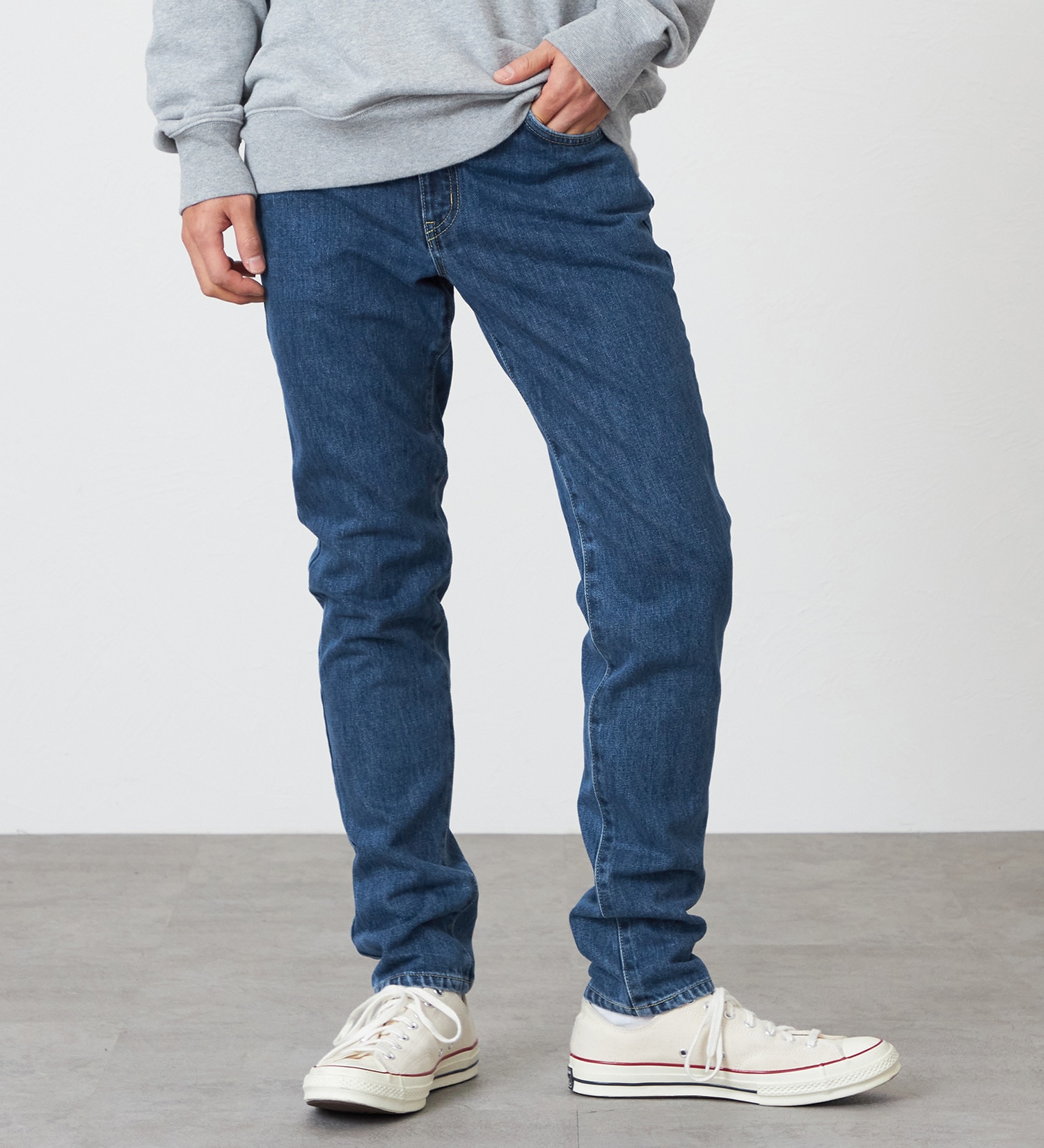 EDWIN(エドウイン)の【試着対象】【裾上げ無料】インターナショナルベーシック 407 ふつうのスリム デニムパンツ ジーンズ|パンツ/デニム / ジーンズパンツ/メンズ|中色ブルー