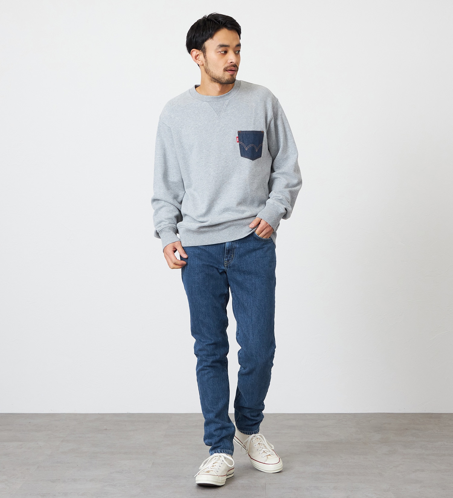 EDWIN(エドウイン)の【試着対象】【裾上げ無料】インターナショナルベーシック 407 ふつうのスリム デニムパンツ ジーンズ|パンツ/デニム / ジーンズパンツ/メンズ|中色ブルー