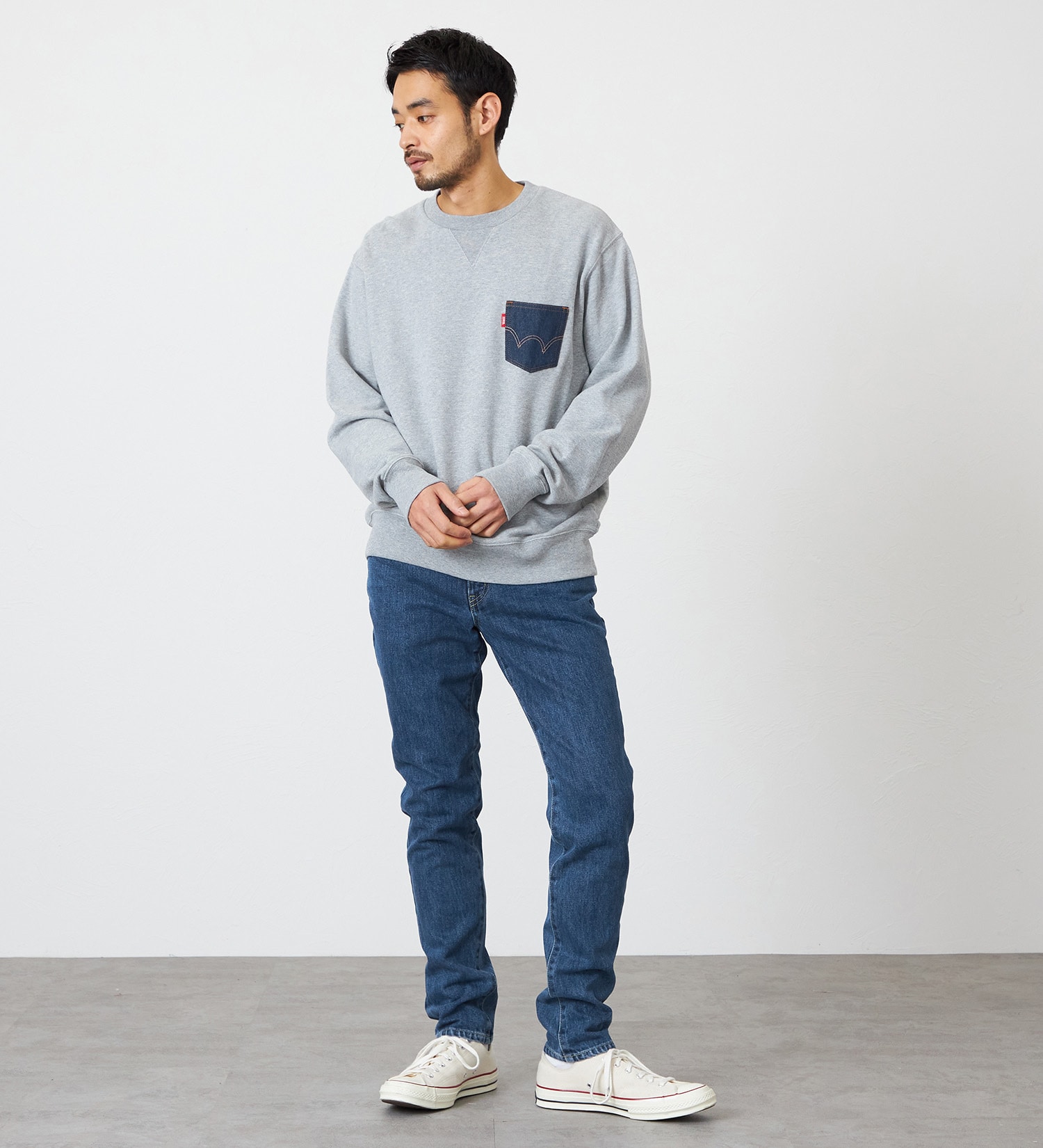 EDWIN(エドウイン)の【試着対象】【裾上げ無料】インターナショナルベーシック 407 ふつうのスリム デニムパンツ ジーンズ|パンツ/デニム / ジーンズパンツ/メンズ|中色ブルー