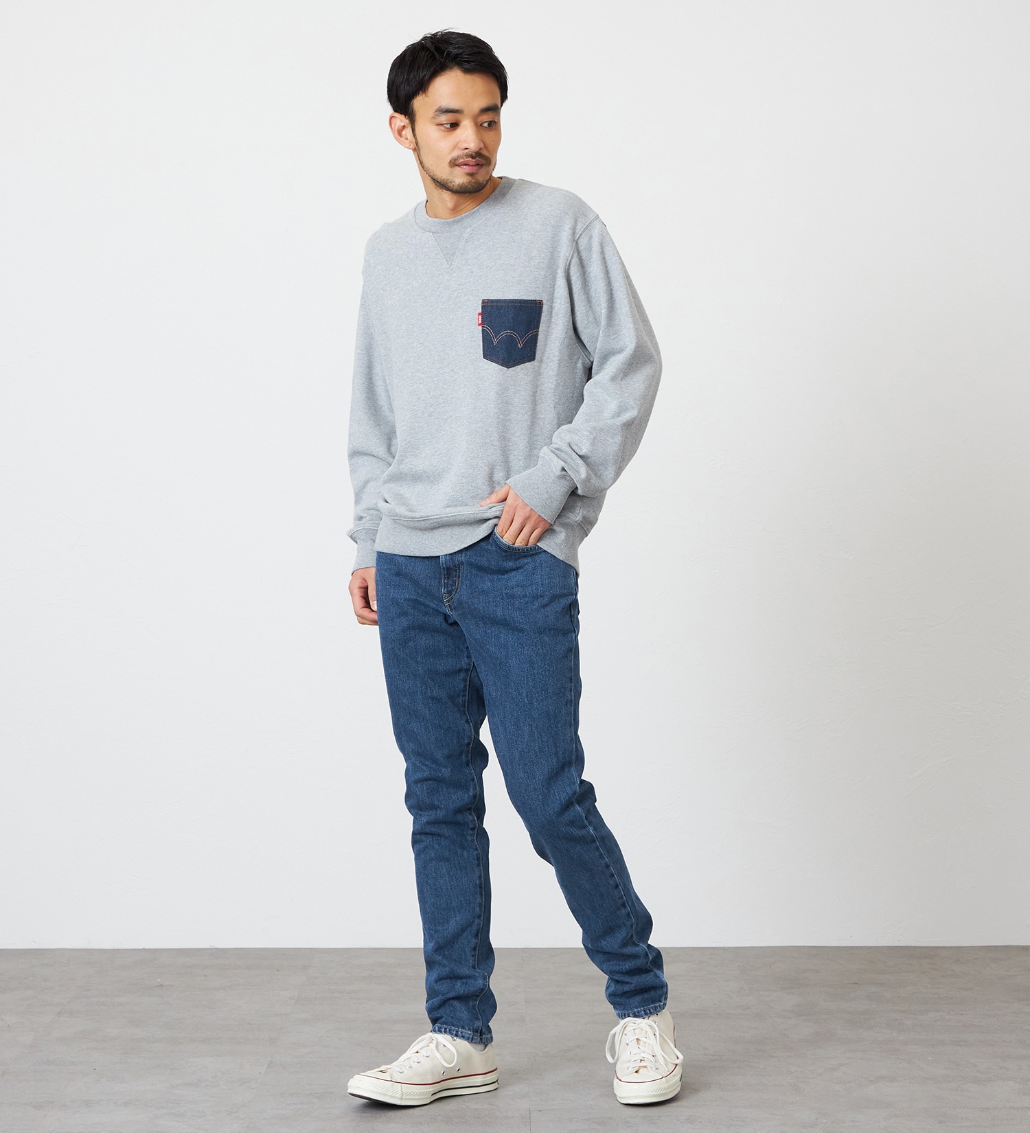 EDWIN(エドウイン)の【試着対象】【裾上げ無料】インターナショナルベーシック 407 ふつうのスリム デニムパンツ ジーンズ|パンツ/デニム / ジーンズパンツ/メンズ|中色ブルー