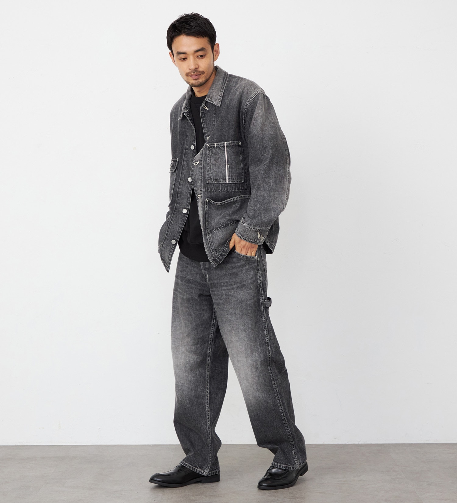 EDWIN(エドウイン)の505 ワイドストレート デニムペインターパンツ ヴィンテージ セルビッジ|パンツ/デニム / ジーンズパンツ/メンズ|ブラックデニム