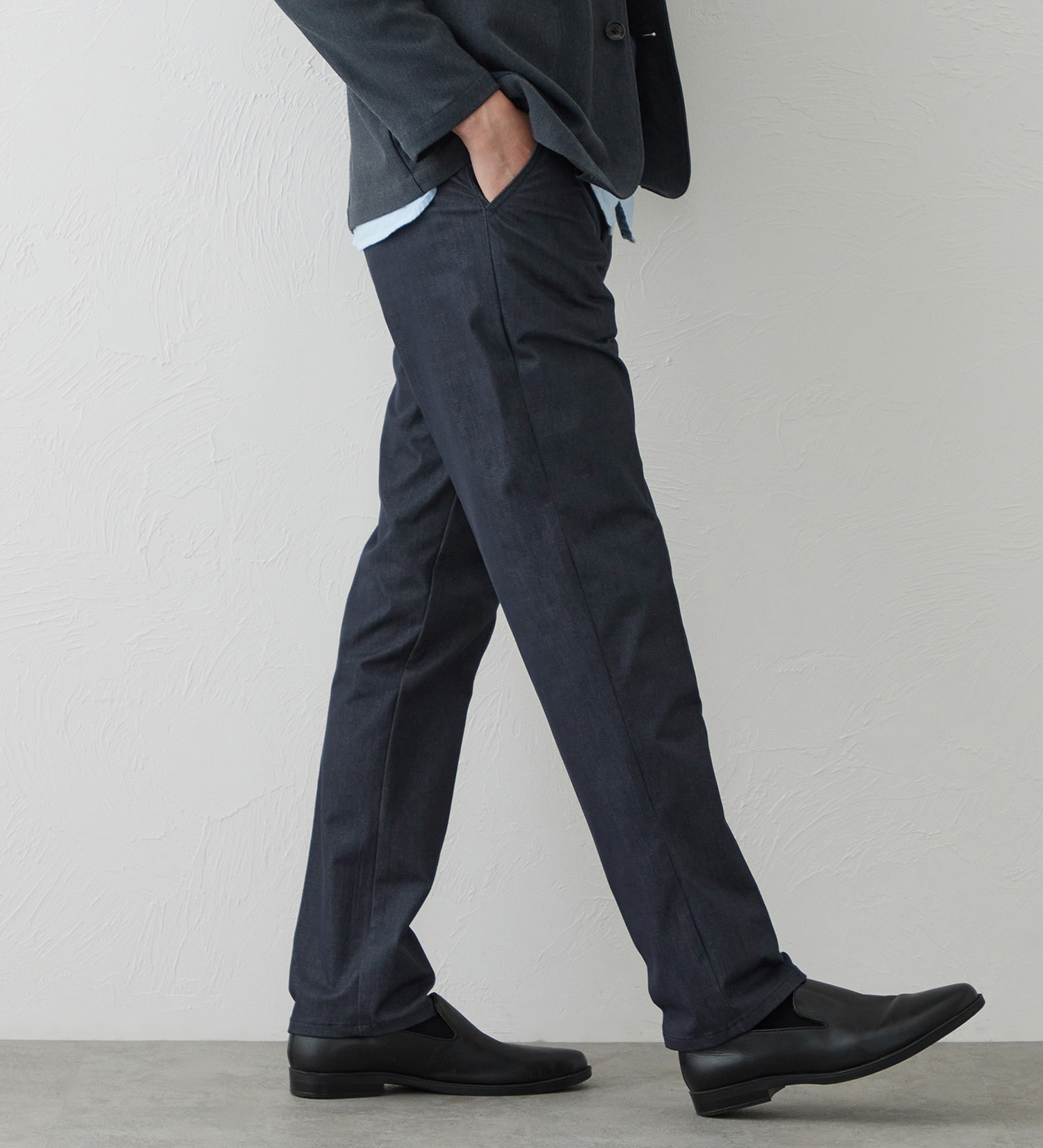 EDWIN(エドウイン)のデニスラ スリムテーパードパンツ スラックス【シャンブレーライクストレッチ/ビジネス】|パンツ/スラックス/メンズ|ネイビー