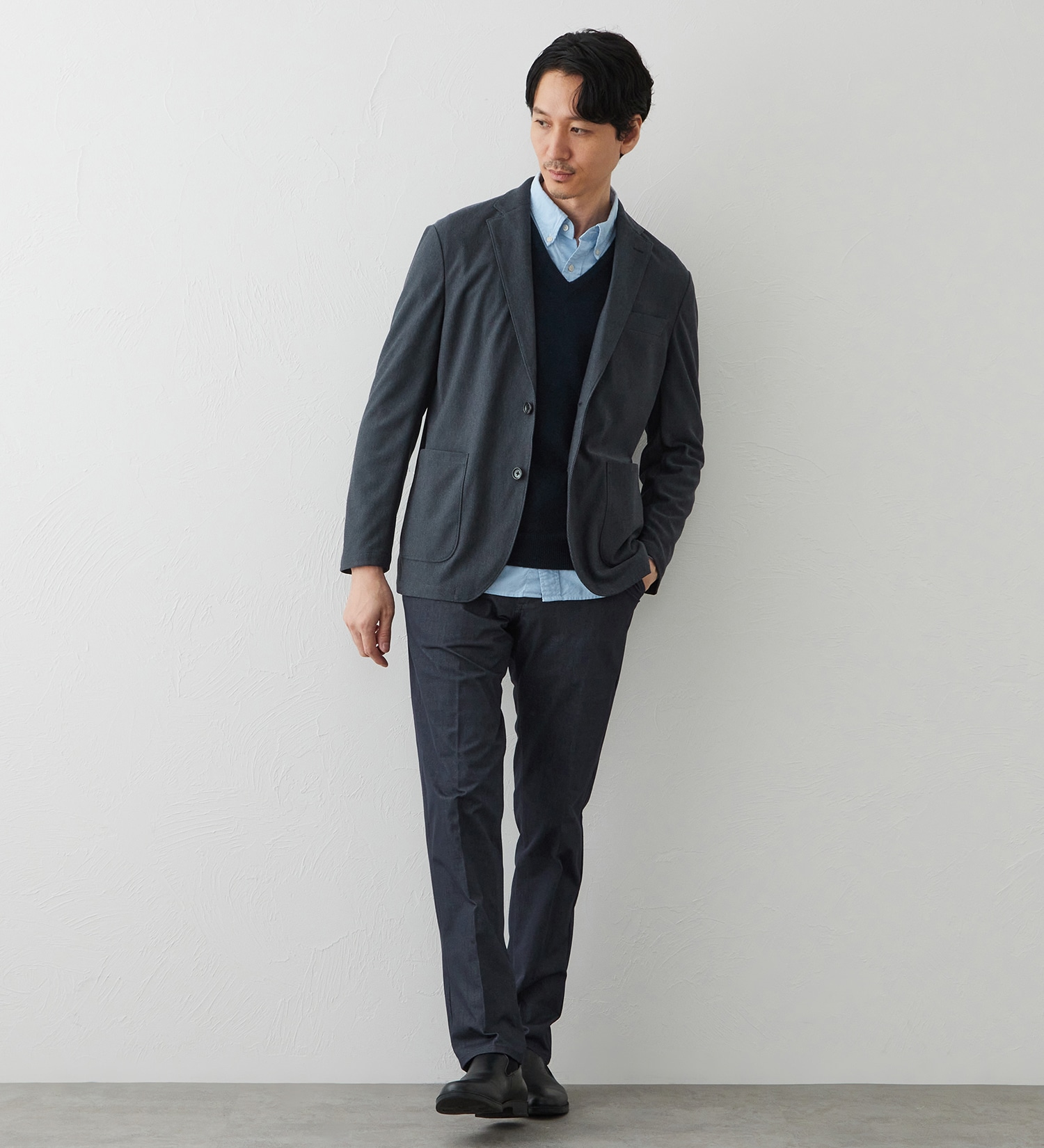 EDWIN(エドウイン)のデニスラ スリムテーパードパンツ スラックス【シャンブレーライクストレッチ/ビジネス】|パンツ/スラックス/メンズ|ネイビー