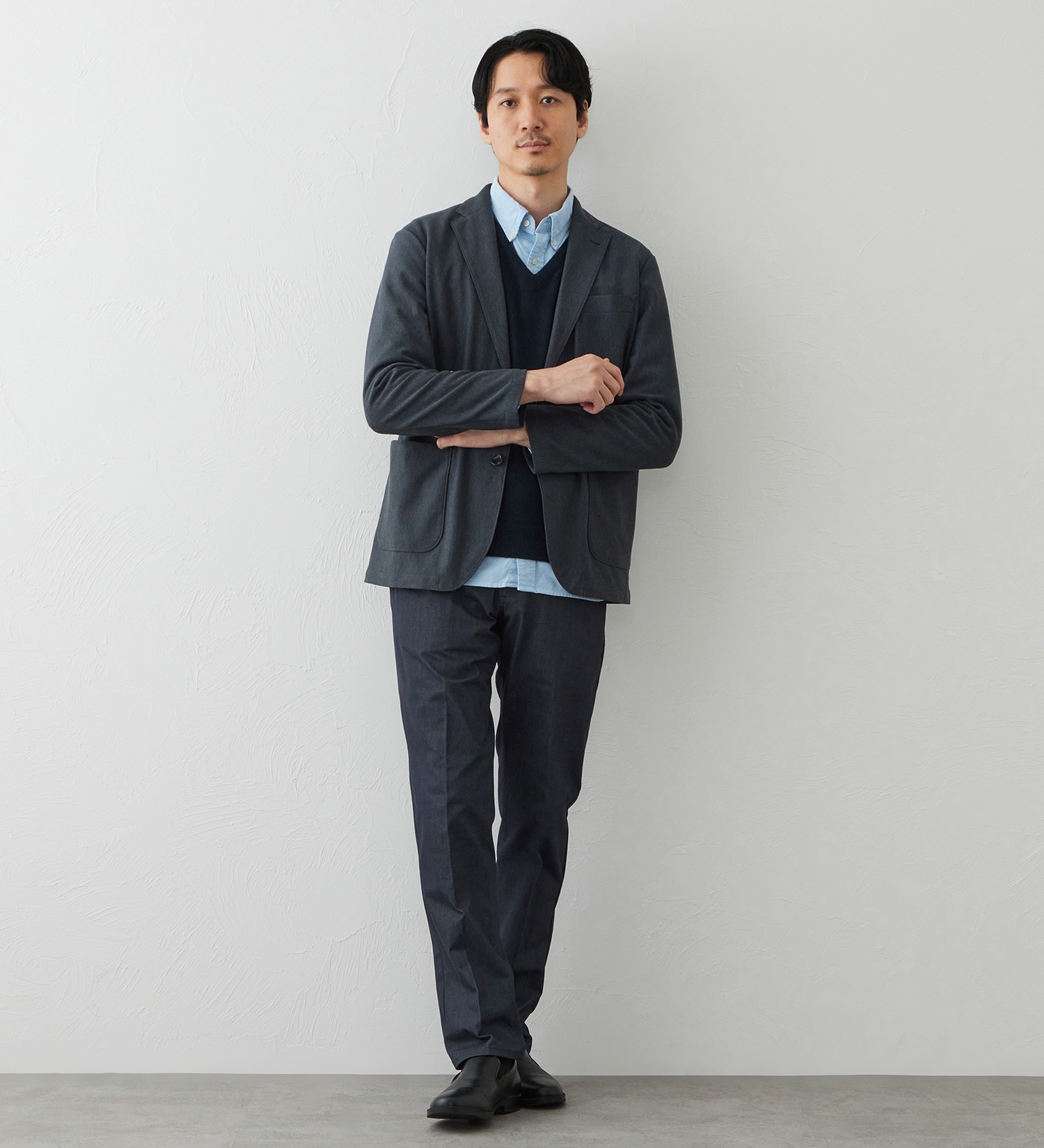 EDWIN(エドウイン)のデニスラ スリムテーパードパンツ スラックス【シャンブレーライクストレッチ/ビジネス】|パンツ/スラックス/メンズ|ネイビー