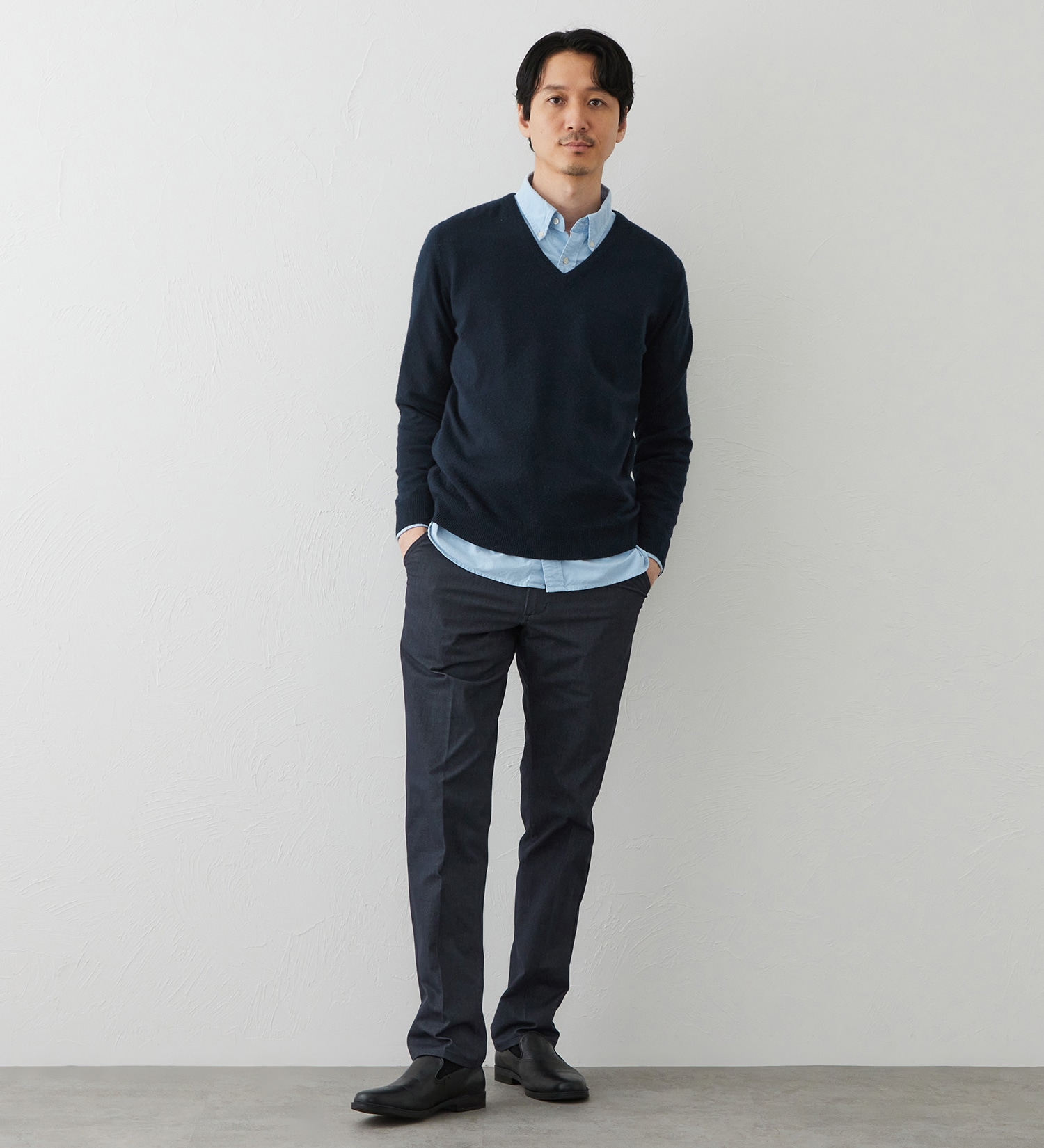 EDWIN(エドウイン)のデニスラ スリムテーパードパンツ スラックス【シャンブレーライクストレッチ/ビジネス】|パンツ/スラックス/メンズ|ネイビー