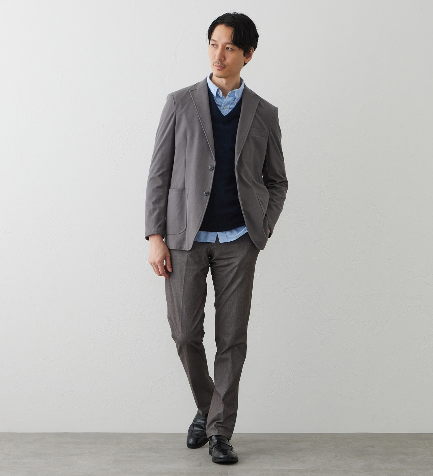 EDWIN(エドウイン)のデニスラ スリムテーパードパンツ スラックス【シャンブレーライクストレッチ/ビジネス】|パンツ/スラックス/メンズ|グレー