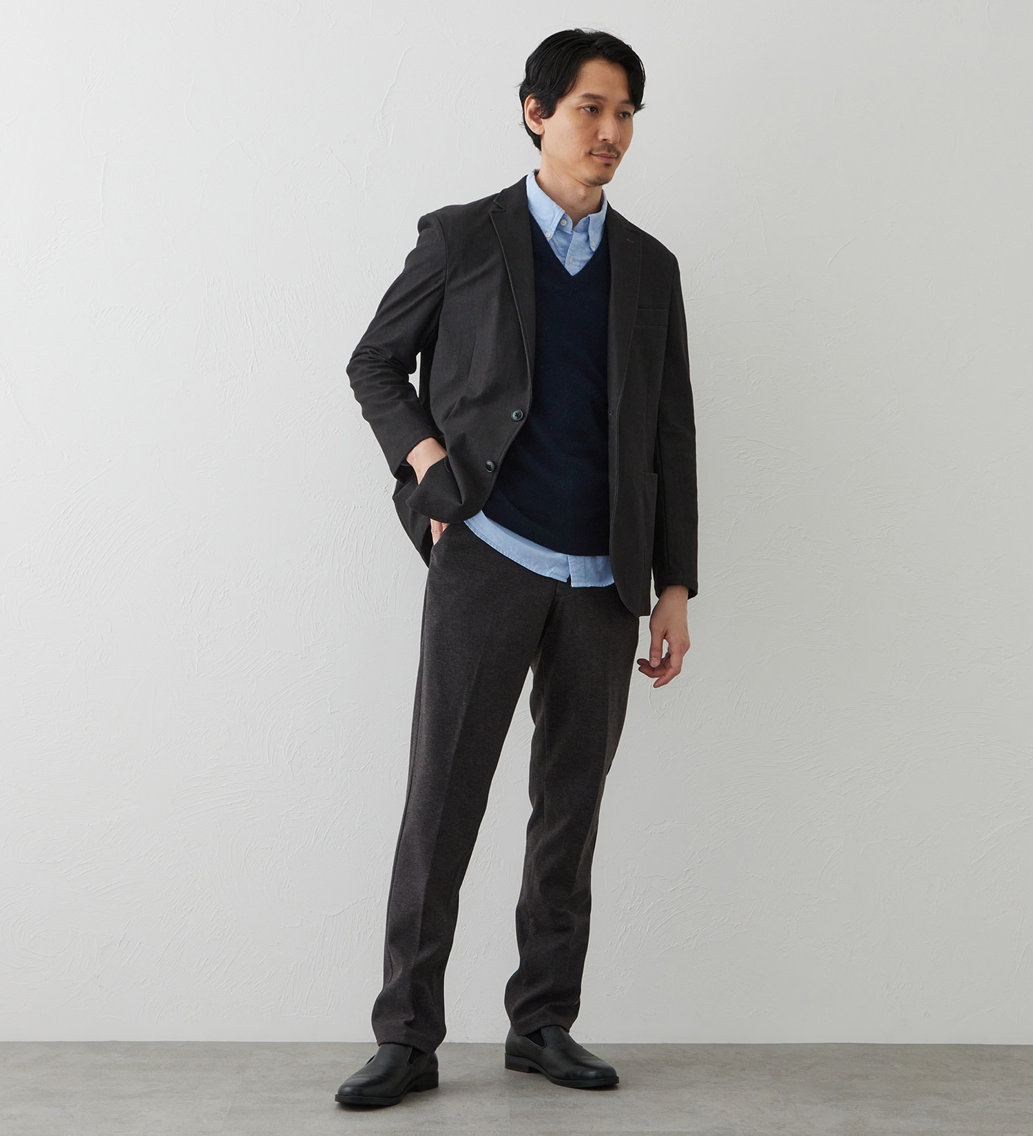 EDWIN(エドウイン)のデニスラ スリムテーパードパンツ スラックス【ウールライク/ストレッチ/ビジネス】|パンツ/スラックス/メンズ|チャコール