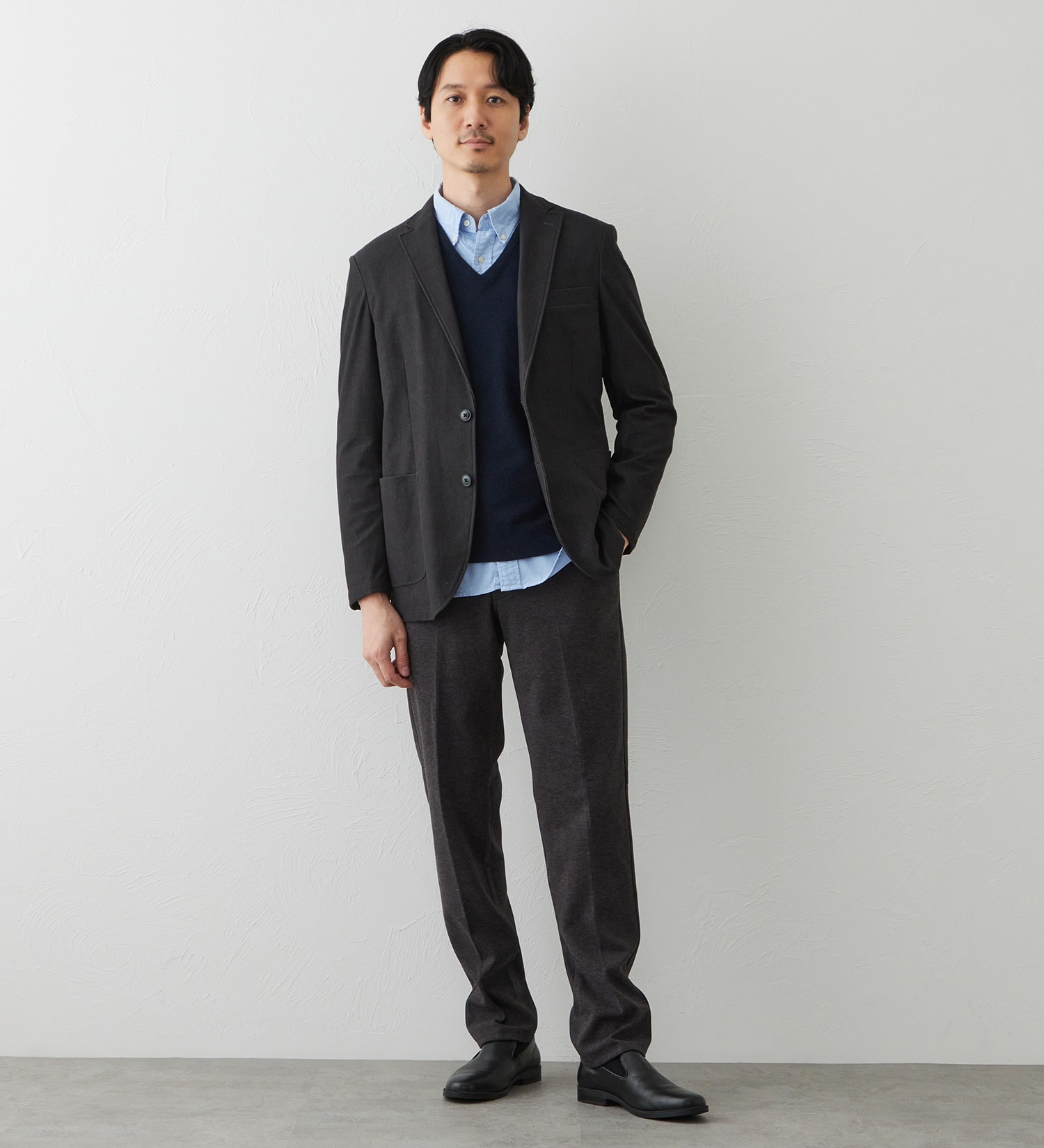 EDWIN(エドウイン)のデニスラ スリムテーパードパンツ スラックス【ウールライク/ストレッチ/ビジネス】|パンツ/スラックス/メンズ|チャコール