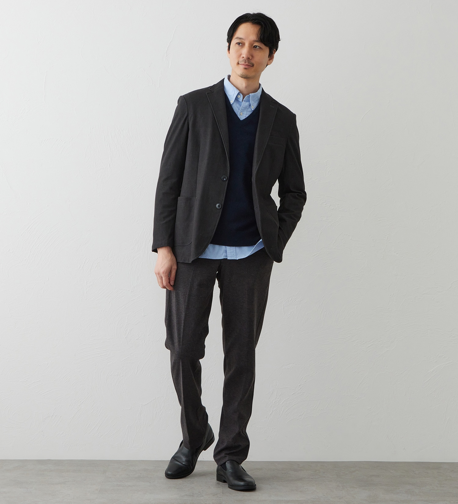 EDWIN(エドウイン)のデニスラ スリムテーパードパンツ スラックス【ウールライク/ストレッチ/ビジネス】|パンツ/スラックス/メンズ|チャコール