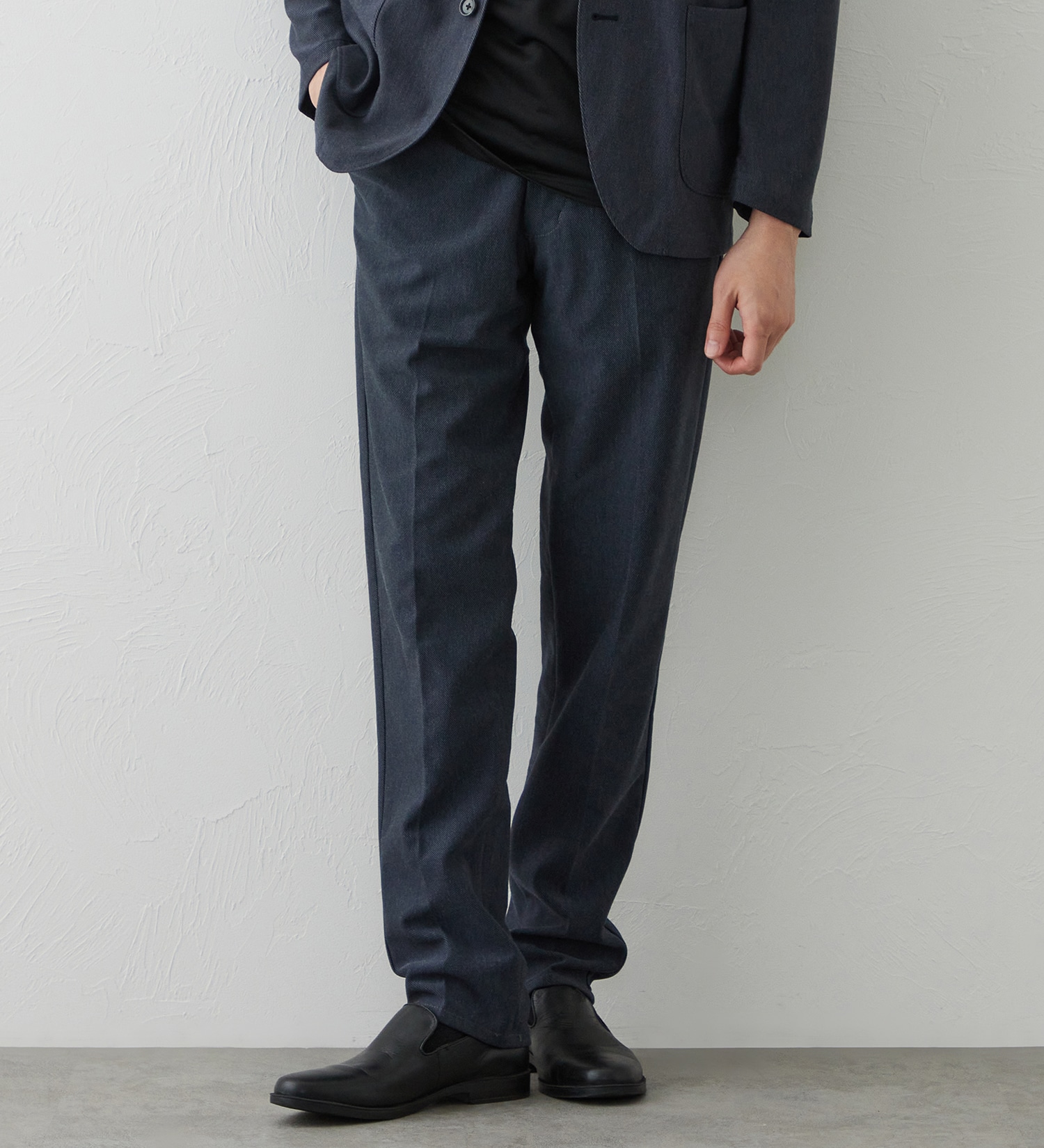 EDWIN(エドウイン)のデニスラ スリムテーパードパンツ スラックス【ウールデニムライク/ストレッチ/ビジネス】|パンツ/スラックス/メンズ|ネイビー