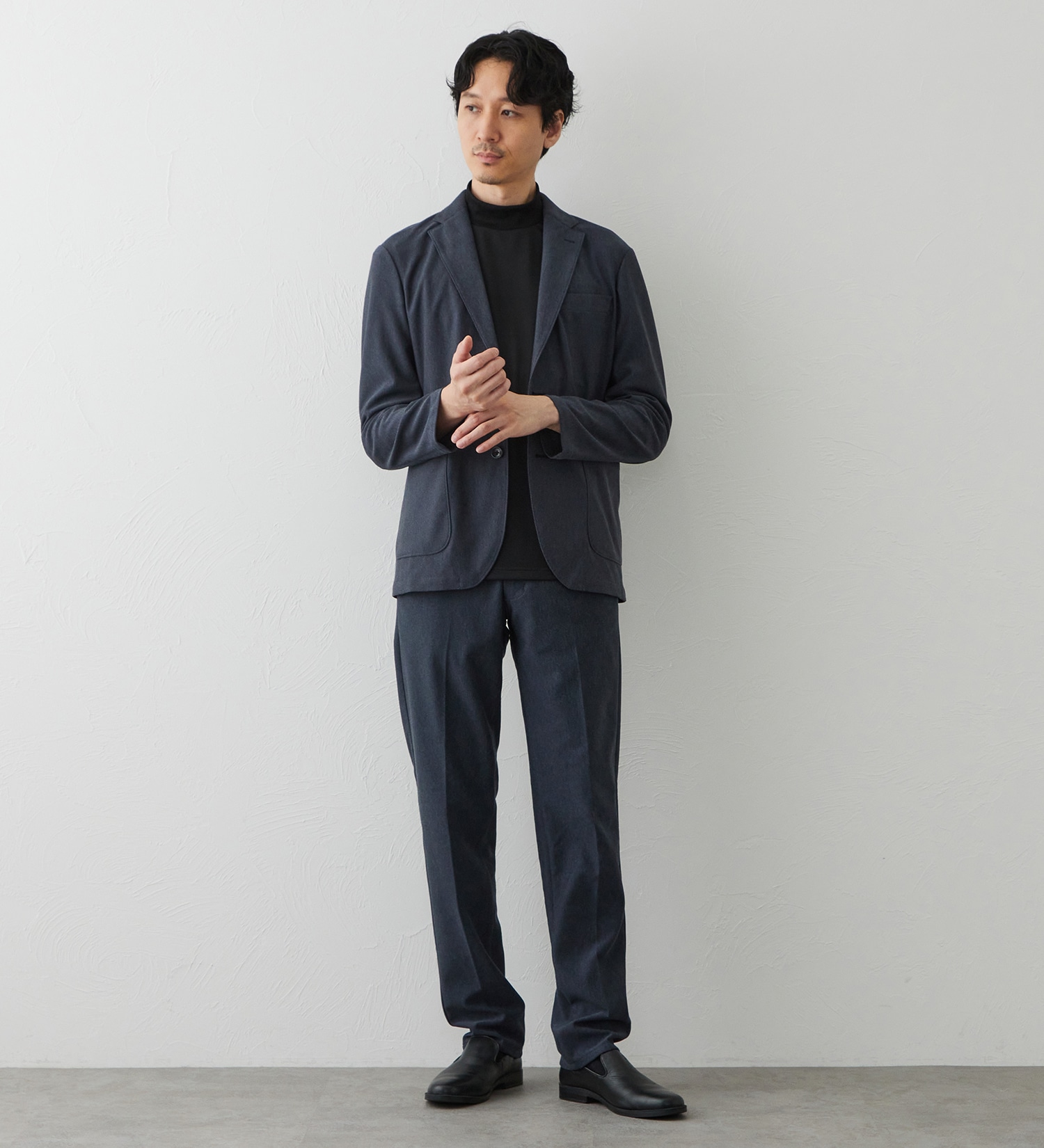 EDWIN(エドウイン)のデニスラ スリムテーパードパンツ スラックス【ウールデニムライク/ストレッチ/ビジネス】|パンツ/スラックス/メンズ|ネイビー