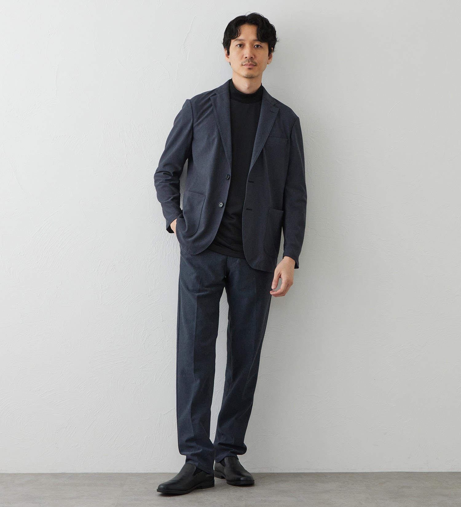 EDWIN(エドウイン)のデニスラ スリムテーパードパンツ スラックス【ウールデニムライク/ストレッチ/ビジネス】|パンツ/スラックス/メンズ|ネイビー