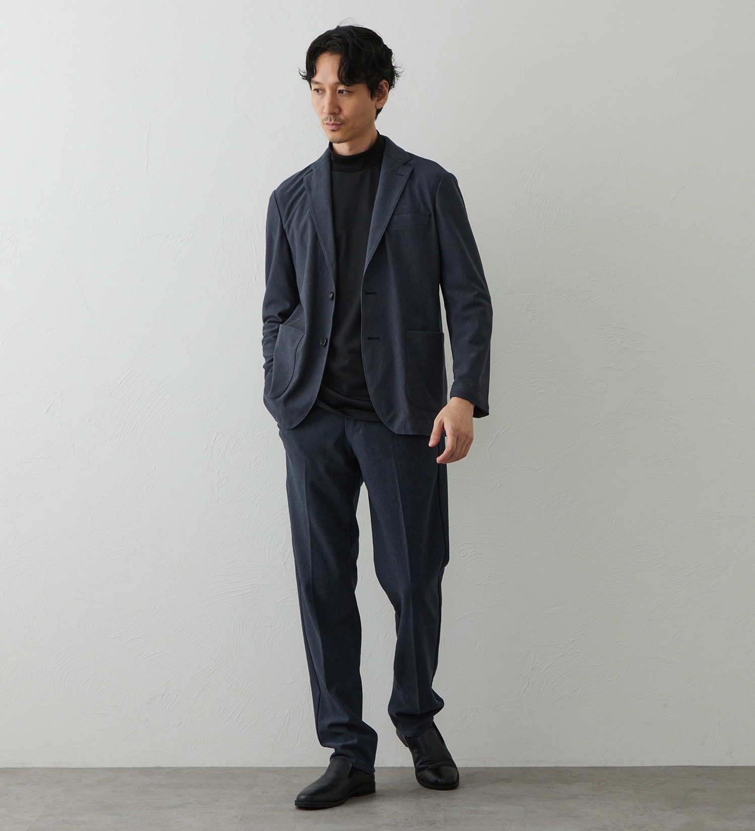 EDWIN(エドウイン)のデニスラ スリムテーパードパンツ スラックス【ウールデニムライク/ストレッチ/ビジネス】|パンツ/スラックス/メンズ|ネイビー