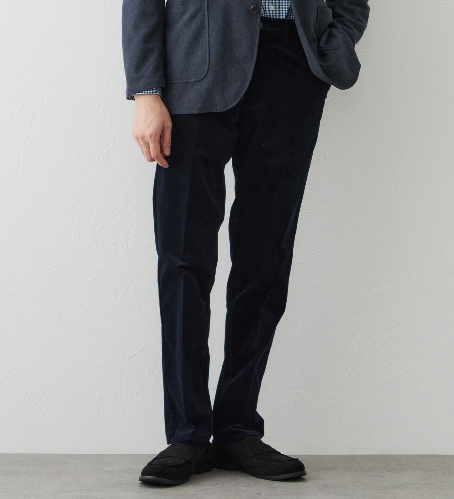 EDWIN(エドウイン)のデニスラ スリムテーパードパンツ スラックス【別珍/ベロア/ストレッチ/ビジネス】|パンツ/スラックス/メンズ|ネイビー