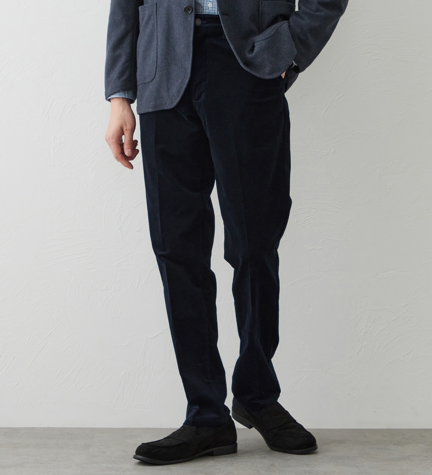 EDWIN(エドウイン)のデニスラ スリムテーパードパンツ スラックス【別珍/ベロア/ストレッチ/ビジネス】|パンツ/スラックス/メンズ|ネイビー