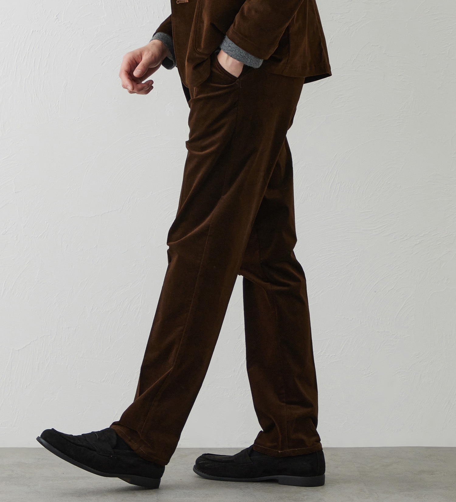 EDWIN(エドウイン)のデニスラ スリムテーパードパンツ スラックス【別珍/ベロア/ストレッチ/ビジネス】|パンツ/スラックス/メンズ|ダークブラウン