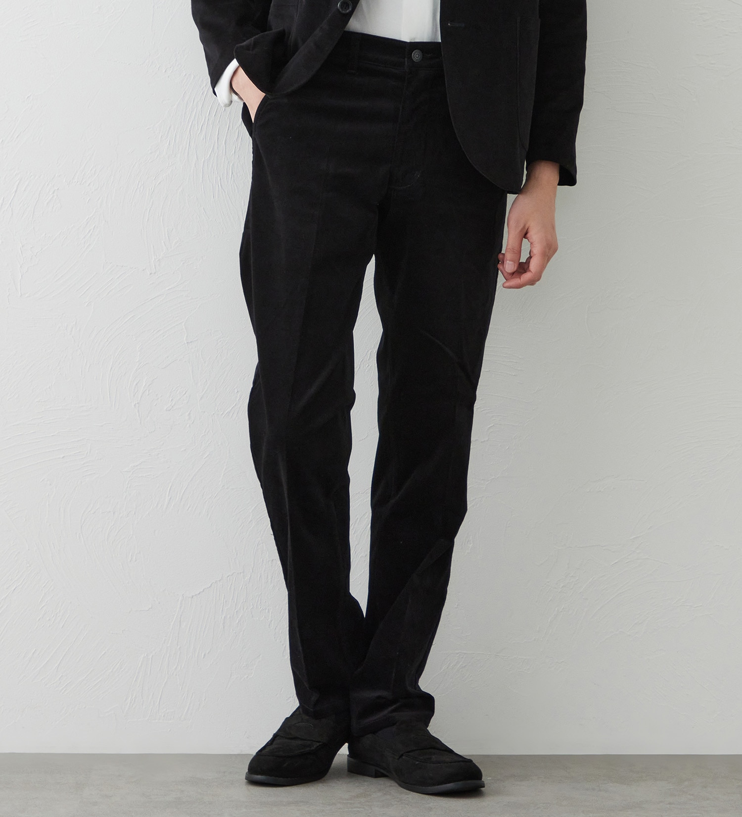 EDWIN(エドウイン)のデニスラ スリムテーパードパンツ スラックス【別珍/ベロア/ストレッチ/ビジネス】|パンツ/スラックス/メンズ|ブラック