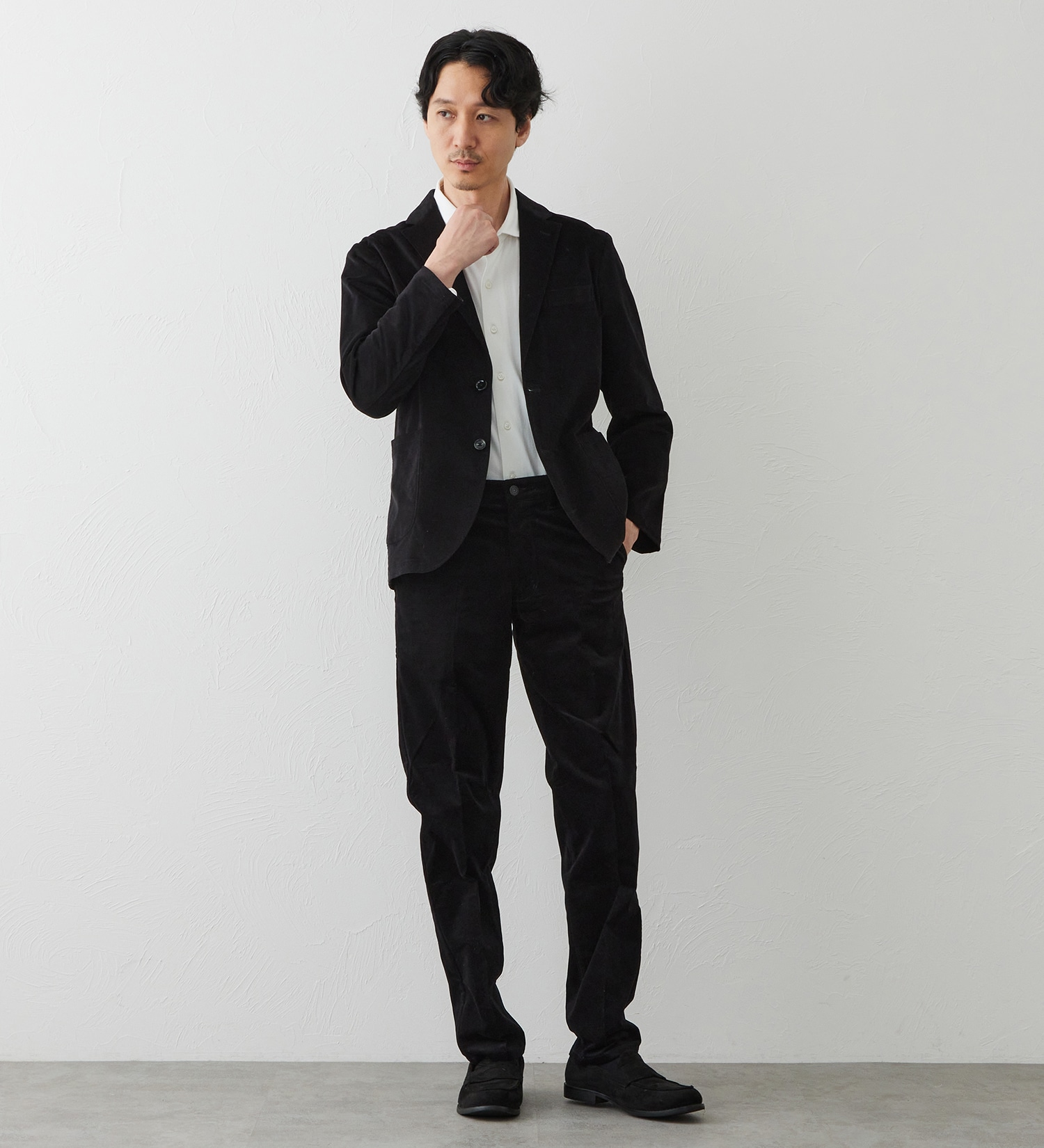EDWIN(エドウイン)のデニスラ スリムテーパードパンツ スラックス【別珍/ベロア/ストレッチ/ビジネス】|パンツ/スラックス/メンズ|ブラック