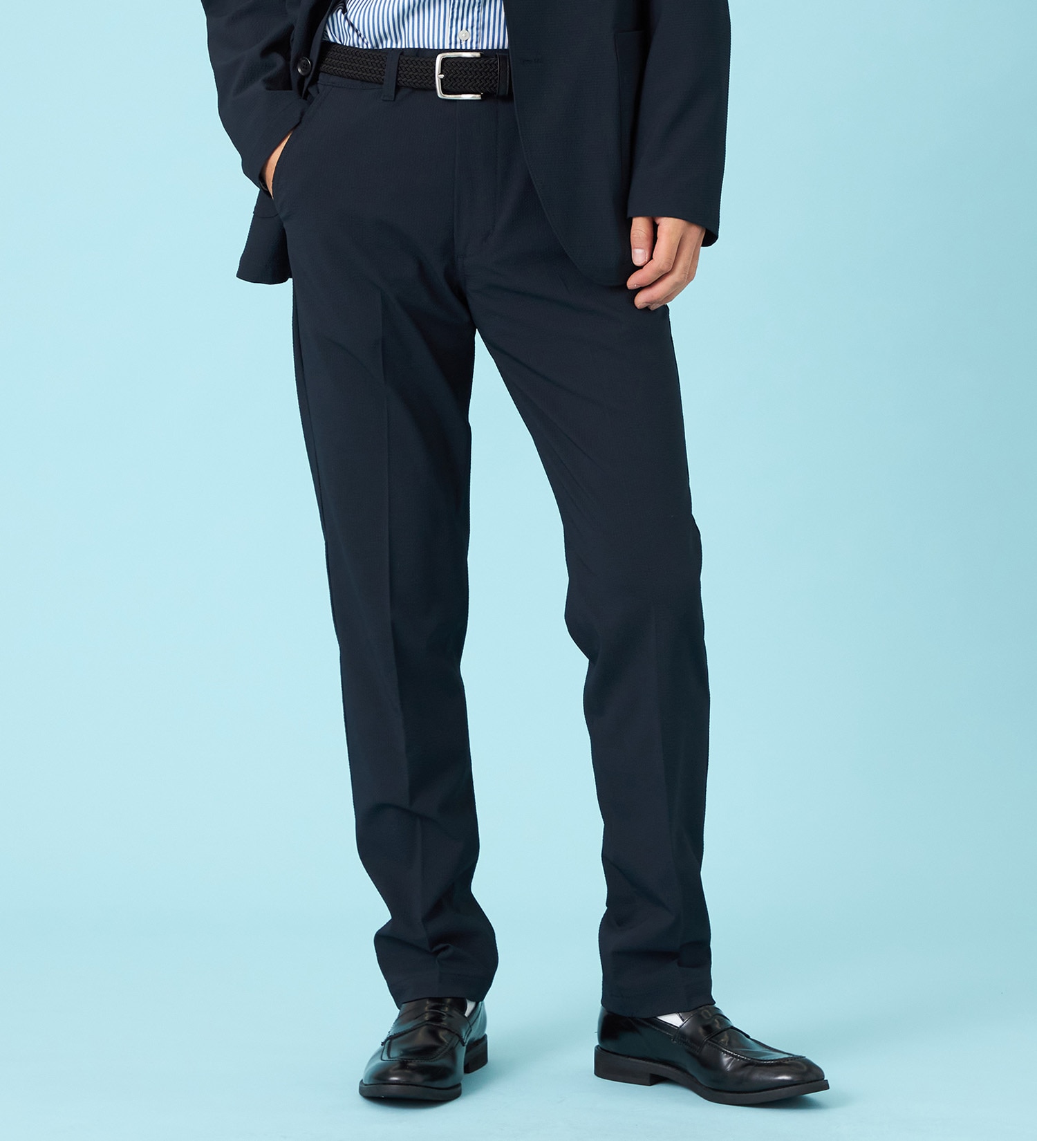 EDWIN(エドウイン)の【試着対象】【夏用】デニスラ AIR スリムテーパード スラックス ストレッチ 涼しい|パンツ/スラックス/メンズ|ネイビー