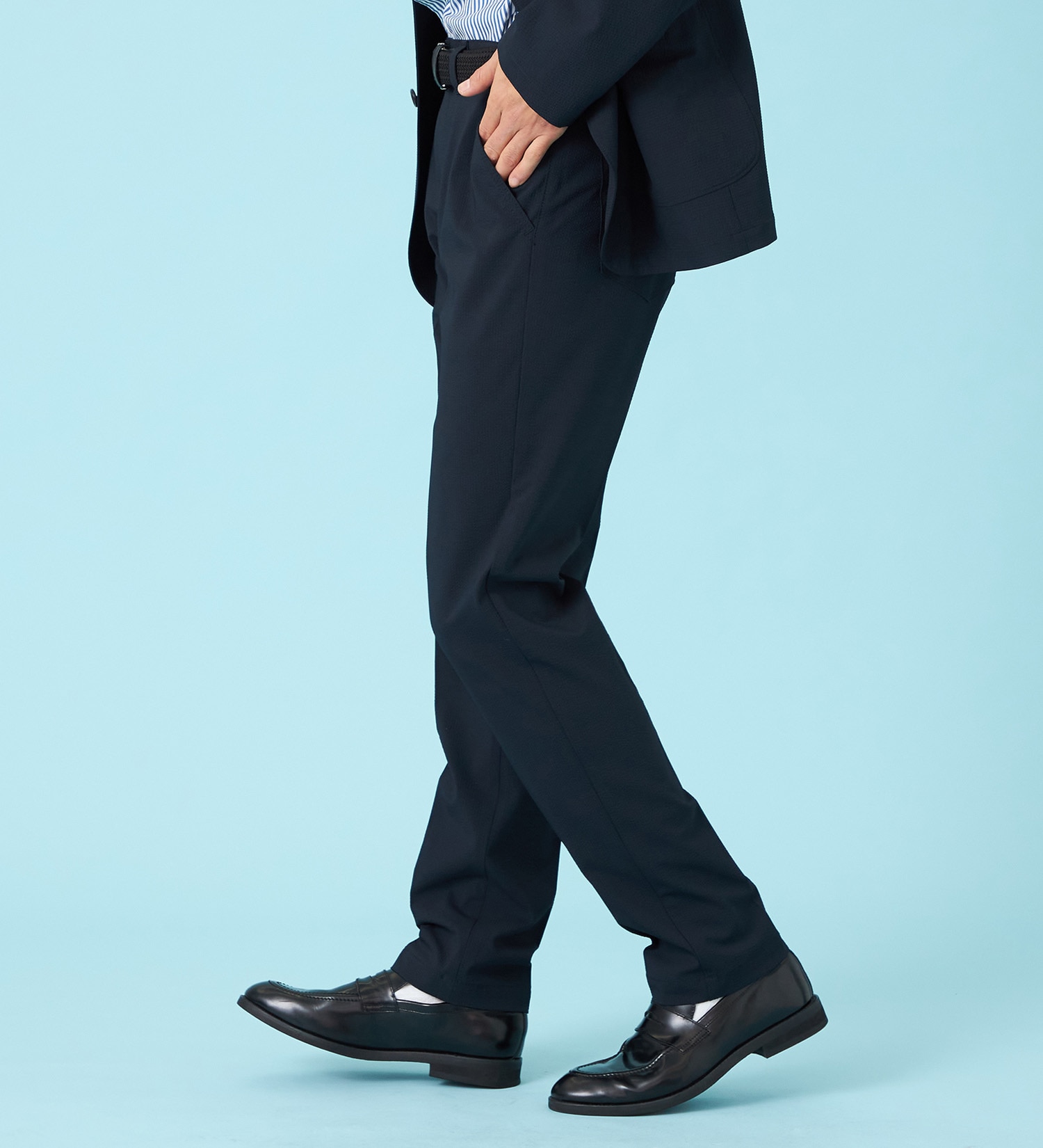 EDWIN(エドウイン)の【試着対象】【夏用】デニスラ AIR スリムテーパード スラックス ストレッチ 涼しい|パンツ/スラックス/メンズ|ネイビー