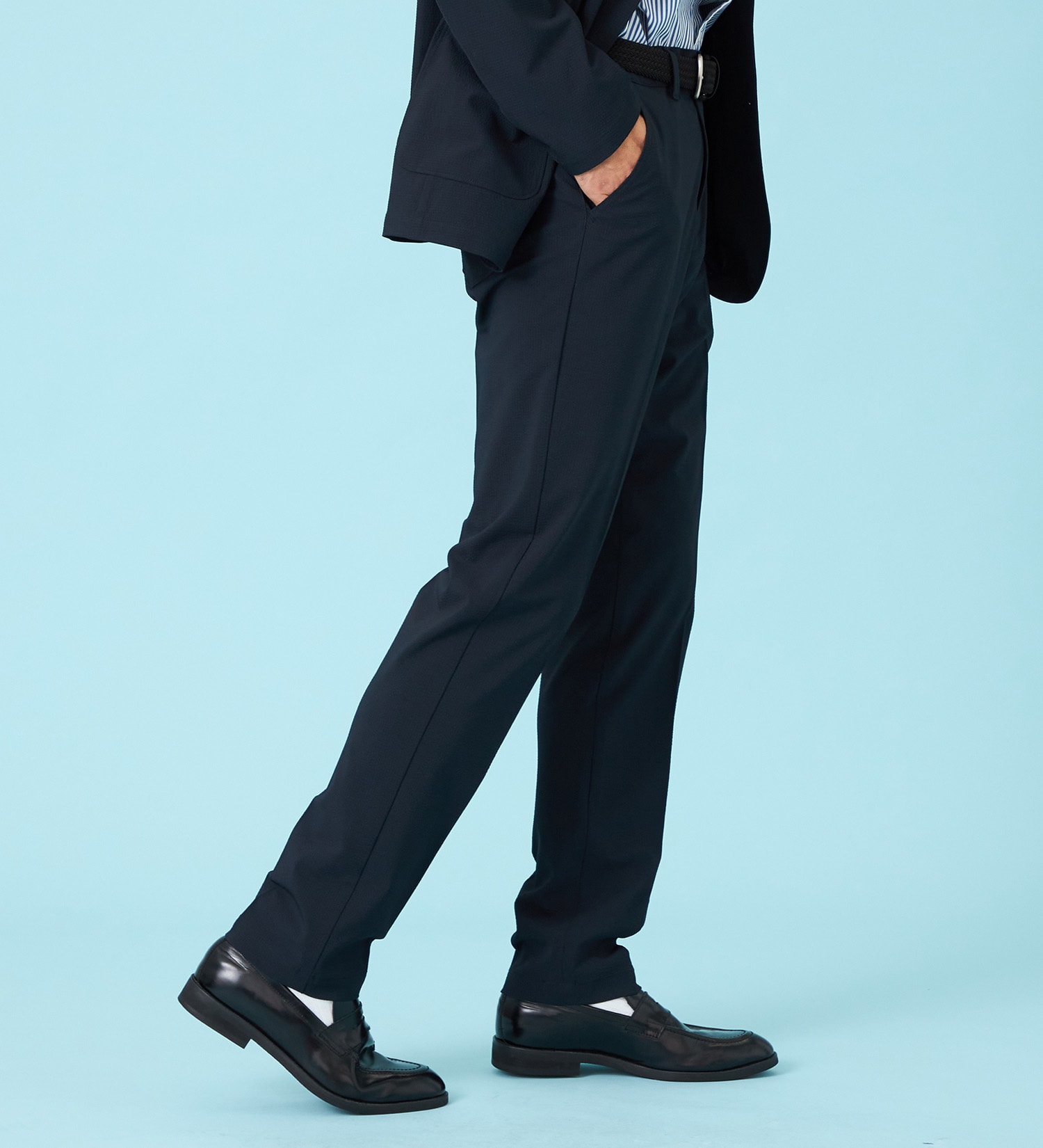 EDWIN(エドウイン)の【試着対象】【夏用】デニスラ AIR スリムテーパード スラックス ストレッチ 涼しい|パンツ/スラックス/メンズ|ネイビー