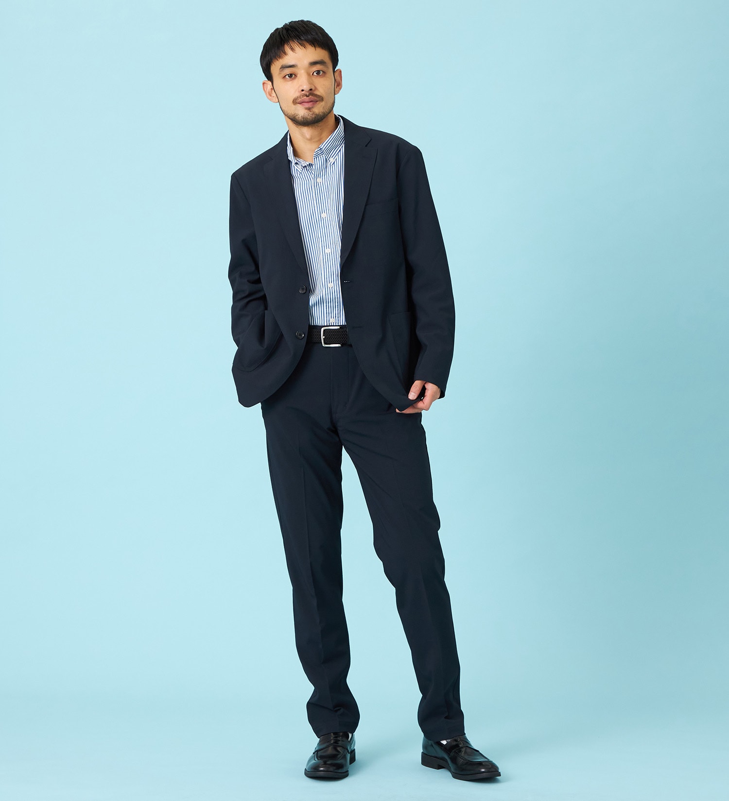 EDWIN(エドウイン)の【試着対象】【夏用】デニスラ AIR スリムテーパード スラックス ストレッチ 涼しい|パンツ/スラックス/メンズ|ネイビー