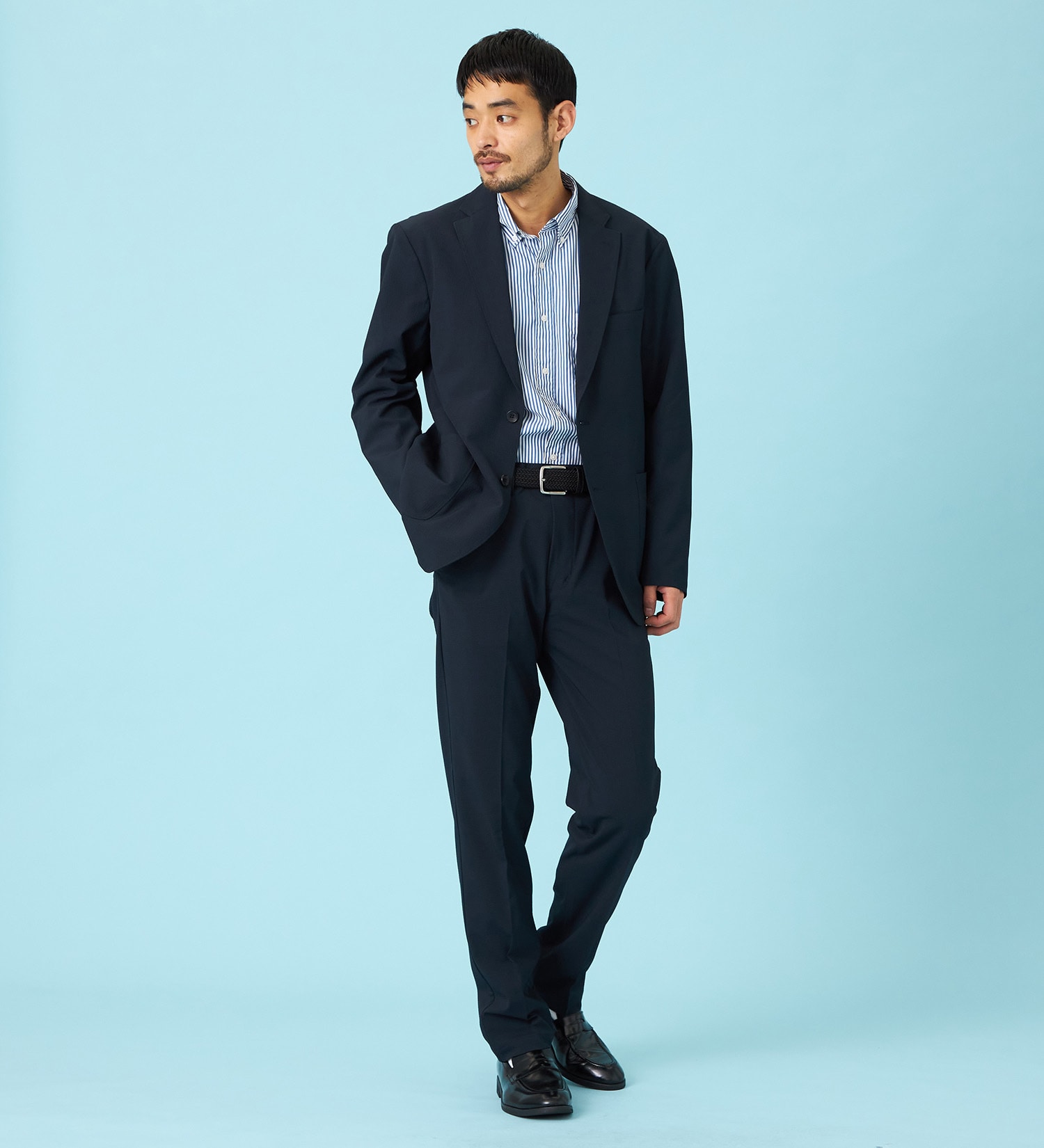 EDWIN(エドウイン)の【試着対象】【夏用】デニスラ AIR スリムテーパード スラックス ストレッチ 涼しい|パンツ/スラックス/メンズ|ネイビー