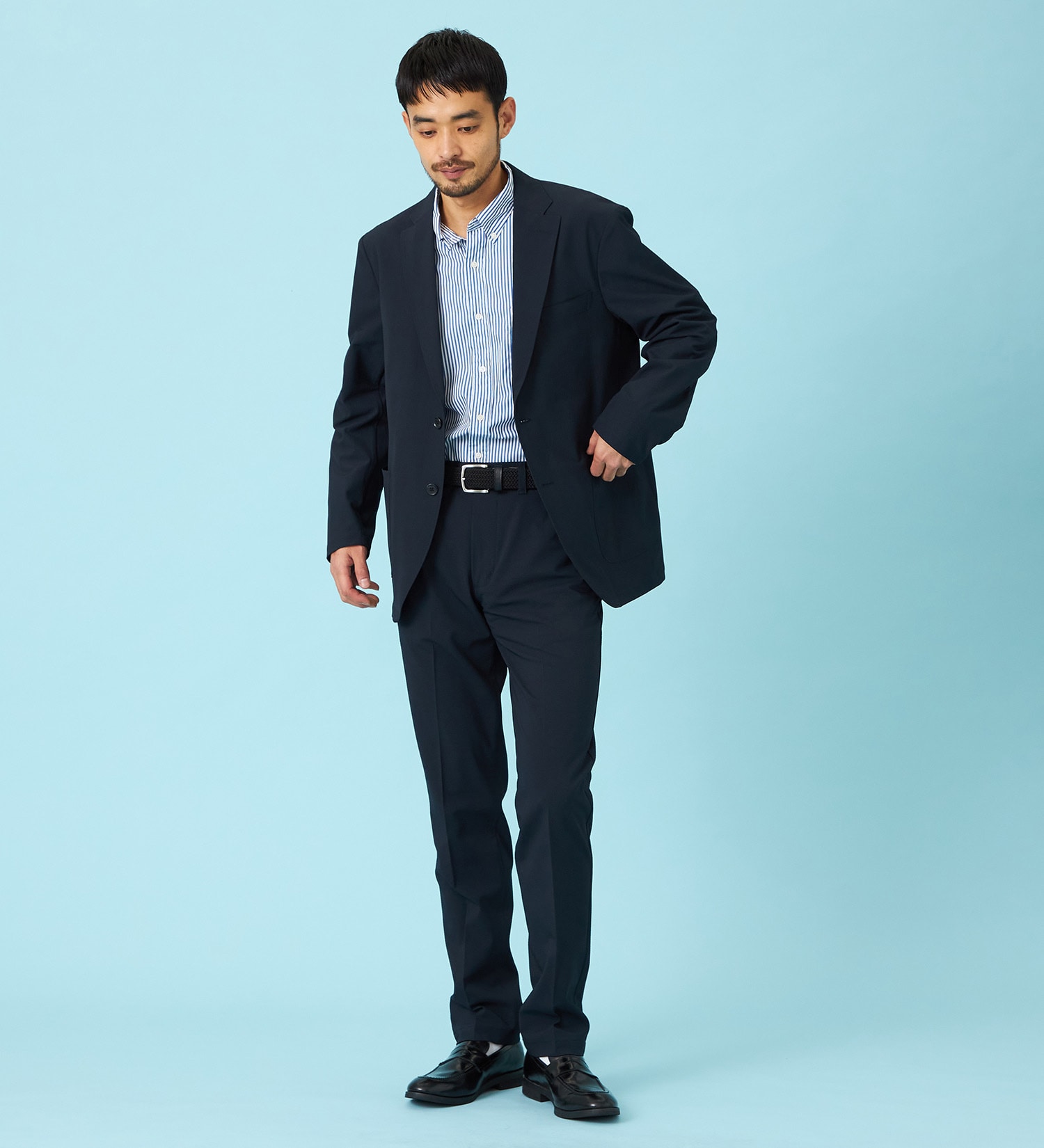 EDWIN(エドウイン)の【試着対象】【夏用】デニスラ AIR スリムテーパード スラックス ストレッチ 涼しい|パンツ/スラックス/メンズ|ネイビー