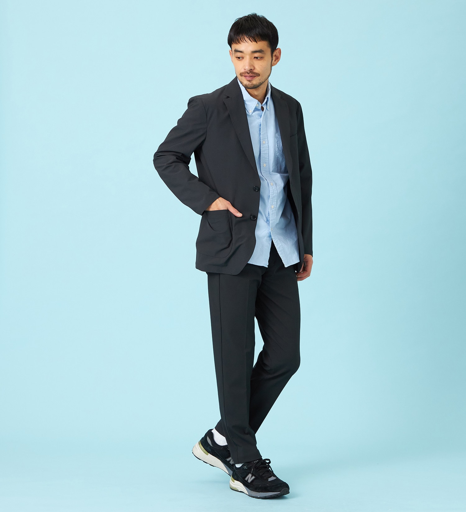 EDWIN(エドウイン)の【試着対象】【夏用】デニスラ AIR スリムテーパード スラックス ストレッチ 涼しい|パンツ/スラックス/メンズ|チャコールグレー