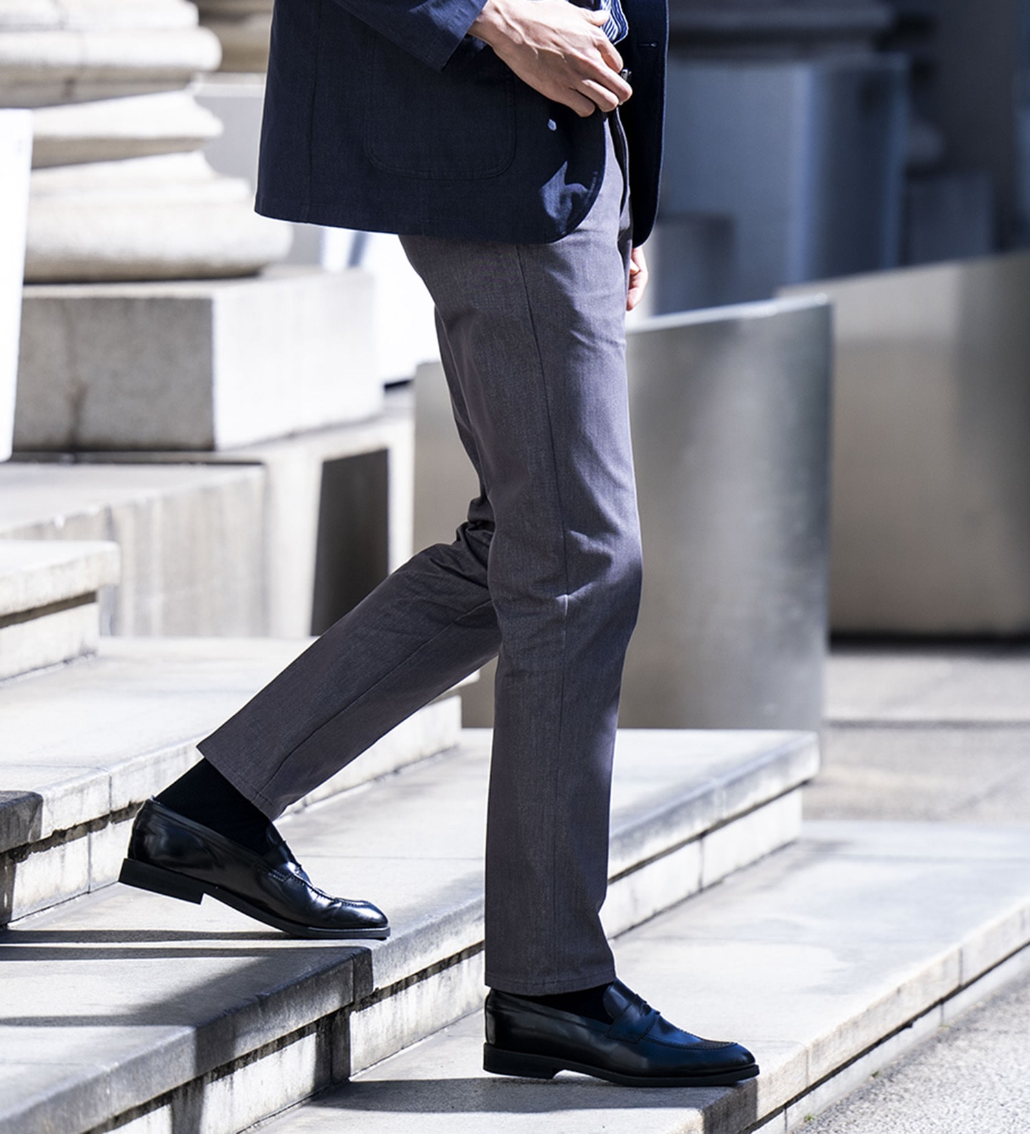 EDWIN(エドウイン)の【試着対象】【大きいサイズ】デニスラ スリムテーパード スラックス ビジネス ストレッチ|パンツ/スラックス/メンズ|グレー