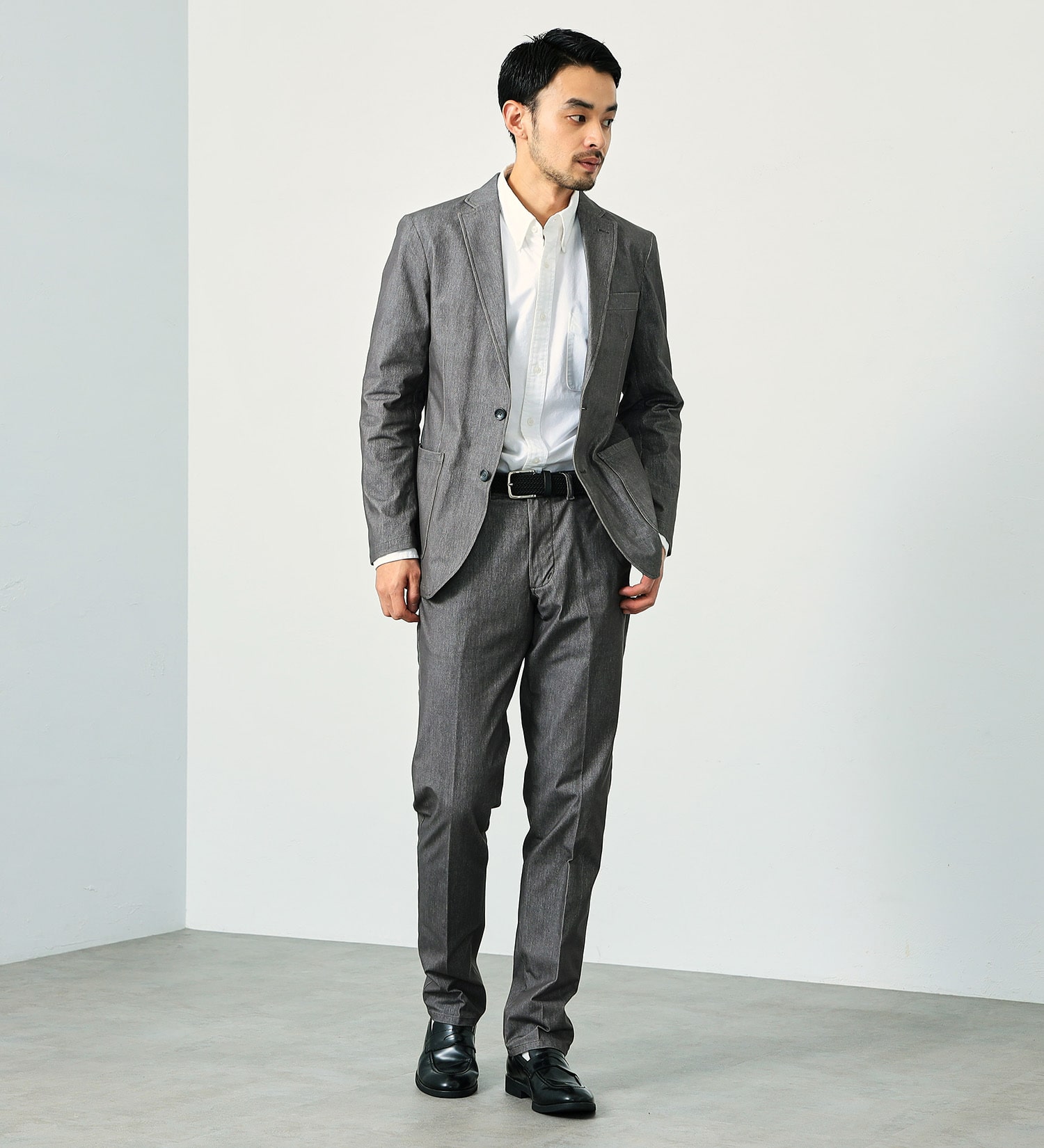 EDWIN(エドウイン)の【試着対象】【大きいサイズ】デニスラ スリムテーパード スラックス ビジネス ストレッチ|パンツ/スラックス/メンズ|グレー