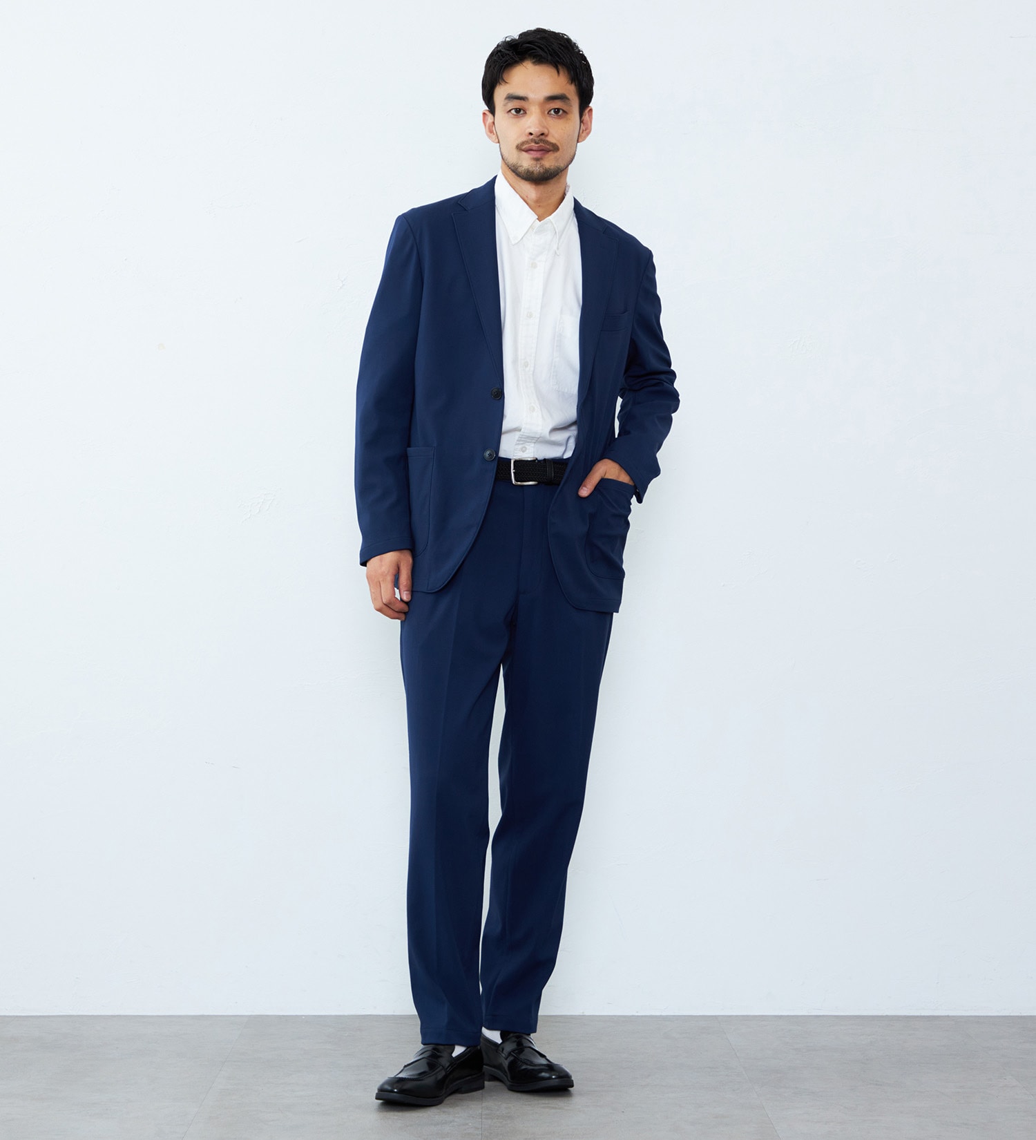 EDWIN(エドウイン)の【予約P】デニスラ ルーミーテーパード ウールスラックス ストレッチ 洗える|パンツ/スラックス/メンズ|ネイビー