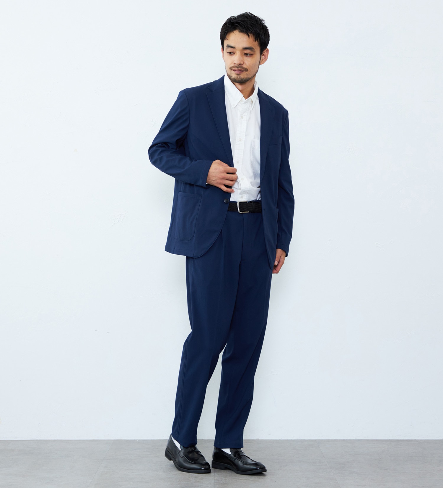 EDWIN(エドウイン)の【予約P】デニスラ ルーミーテーパード ウールスラックス ストレッチ 洗える|パンツ/スラックス/メンズ|ネイビー