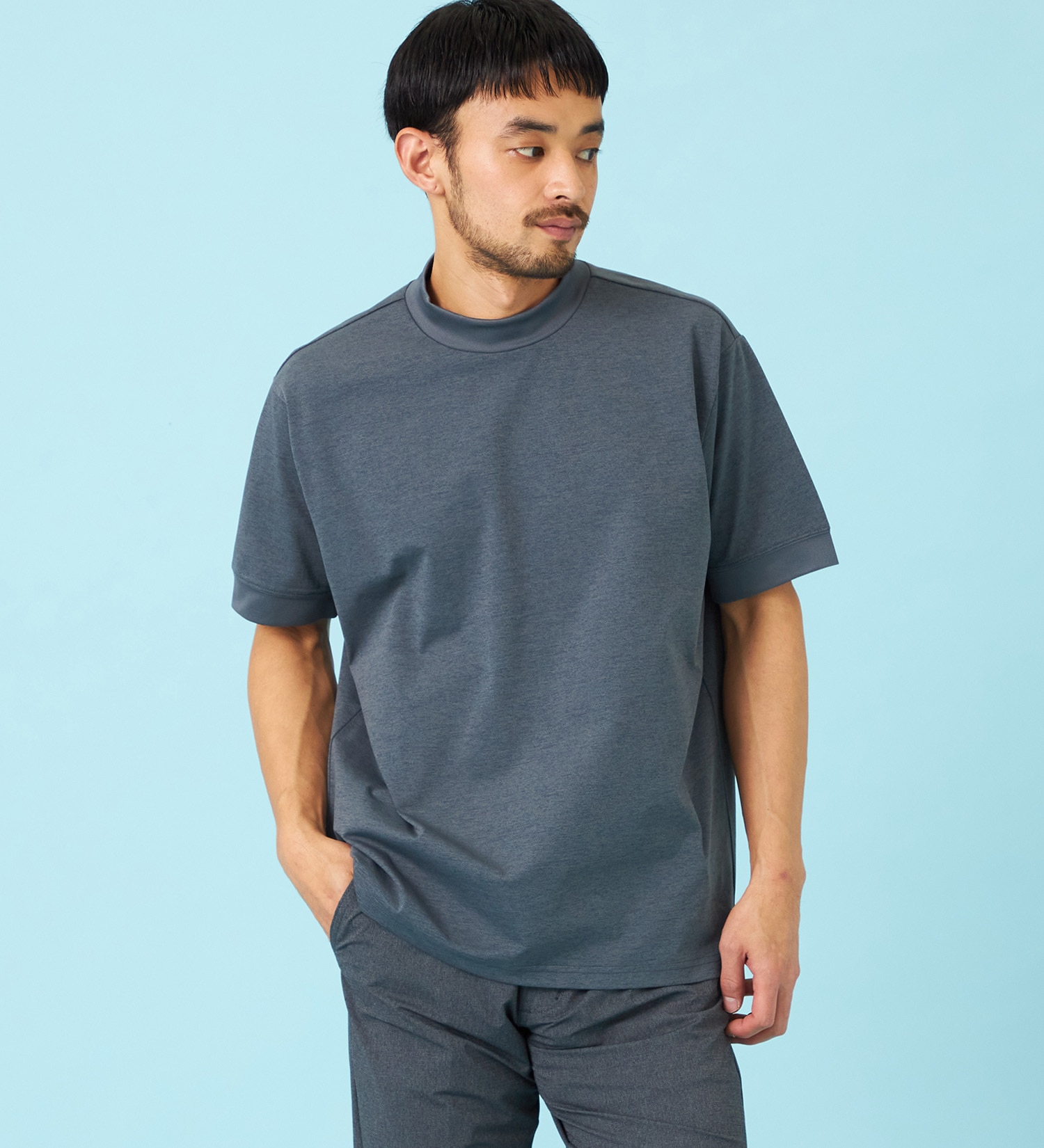 EDWIN(エドウイン)のデニスラ モックネックTシャツ 半袖|トップス/Tシャツ/カットソー/メンズ|グレー