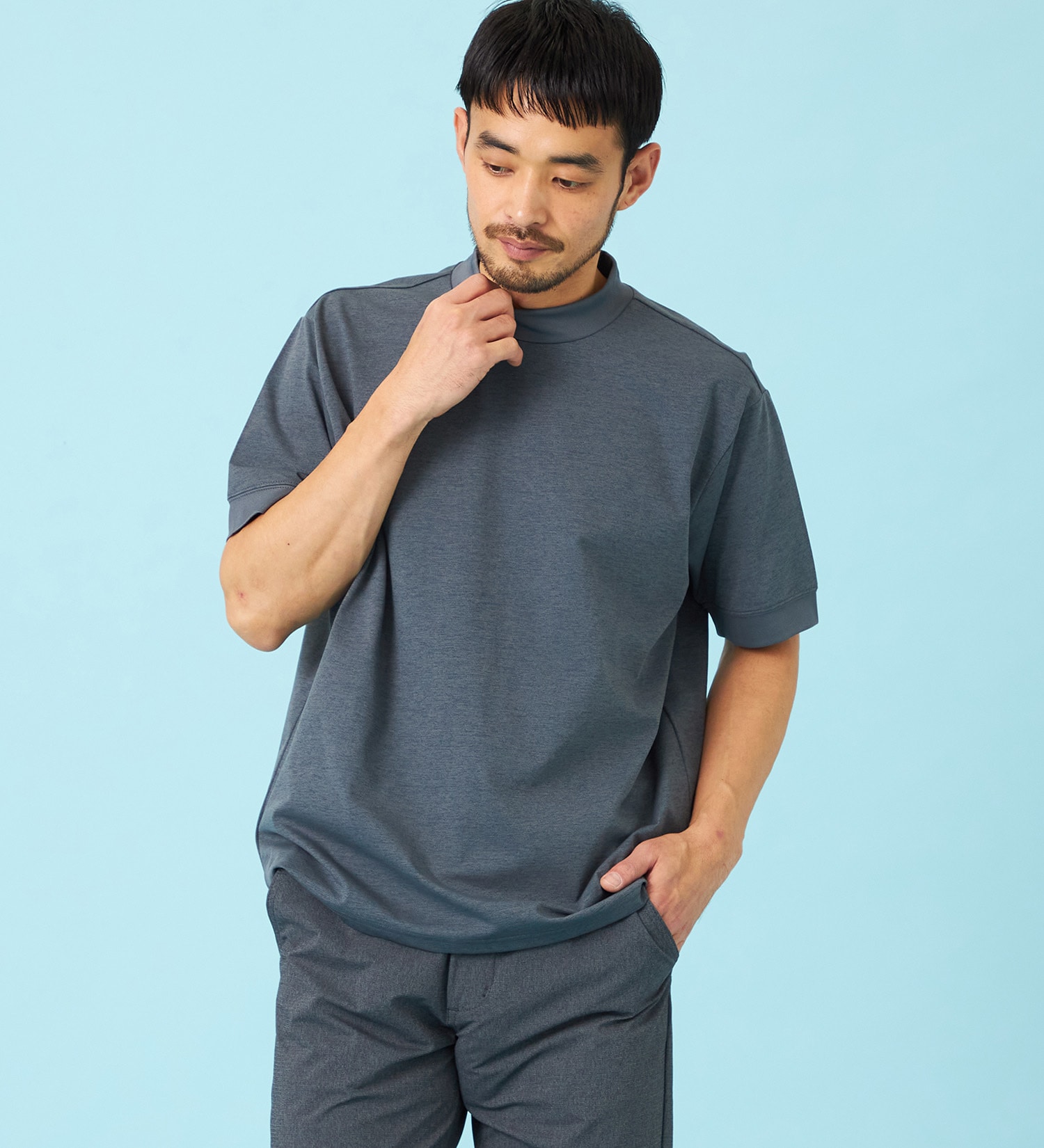 EDWIN(エドウイン)のデニスラ モックネックTシャツ 半袖|トップス/Tシャツ/カットソー/メンズ|グレー