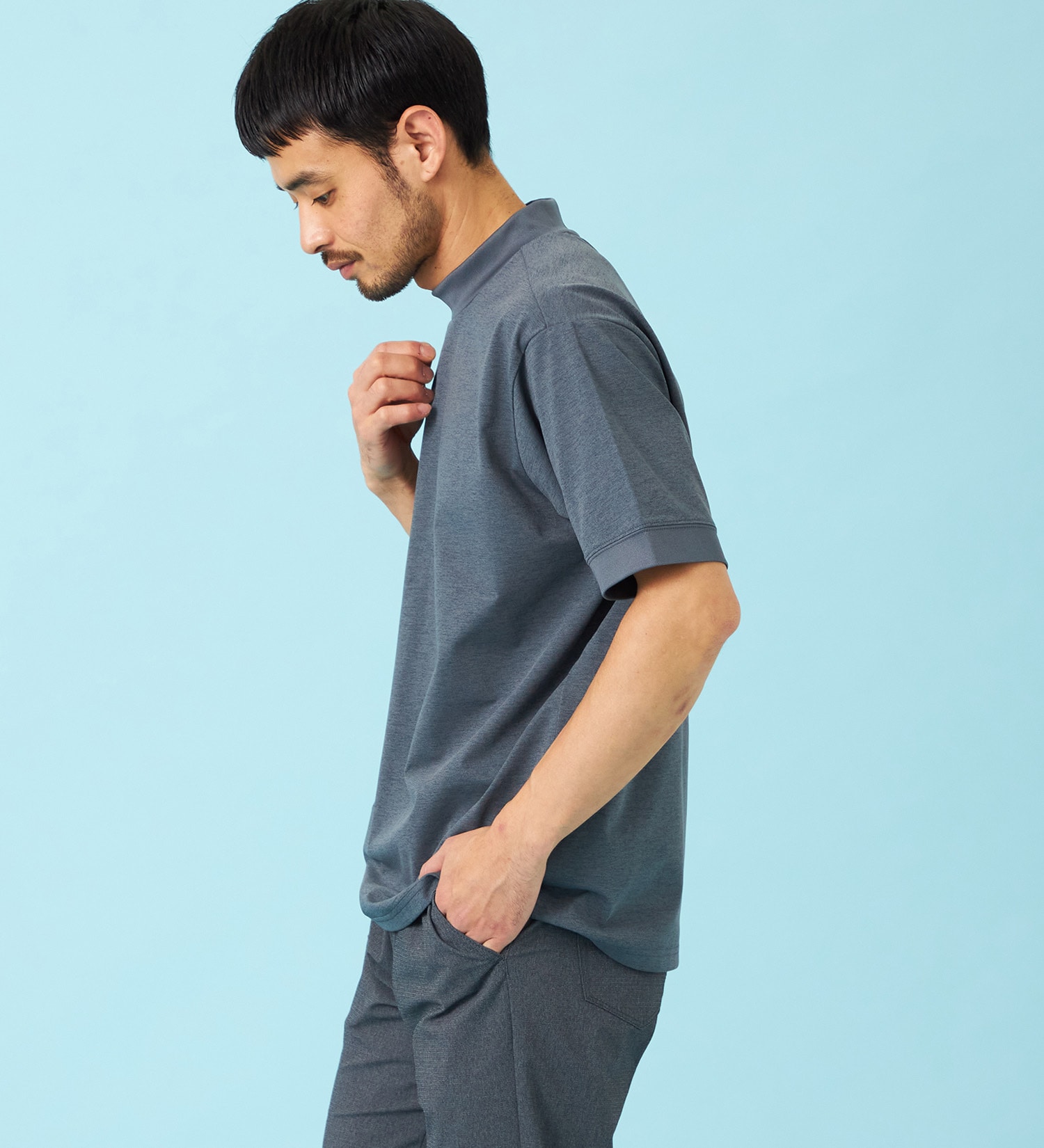EDWIN(エドウイン)のデニスラ モックネックTシャツ 半袖|トップス/Tシャツ/カットソー/メンズ|グレー